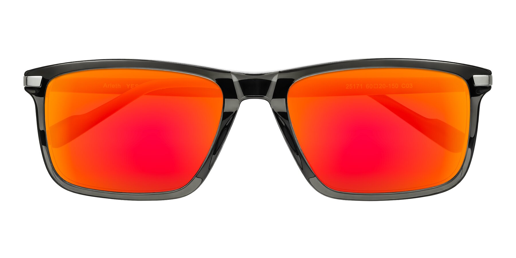 Folded Front of Arleth in Transparent Gray with Red Gold Mirrored Lenses