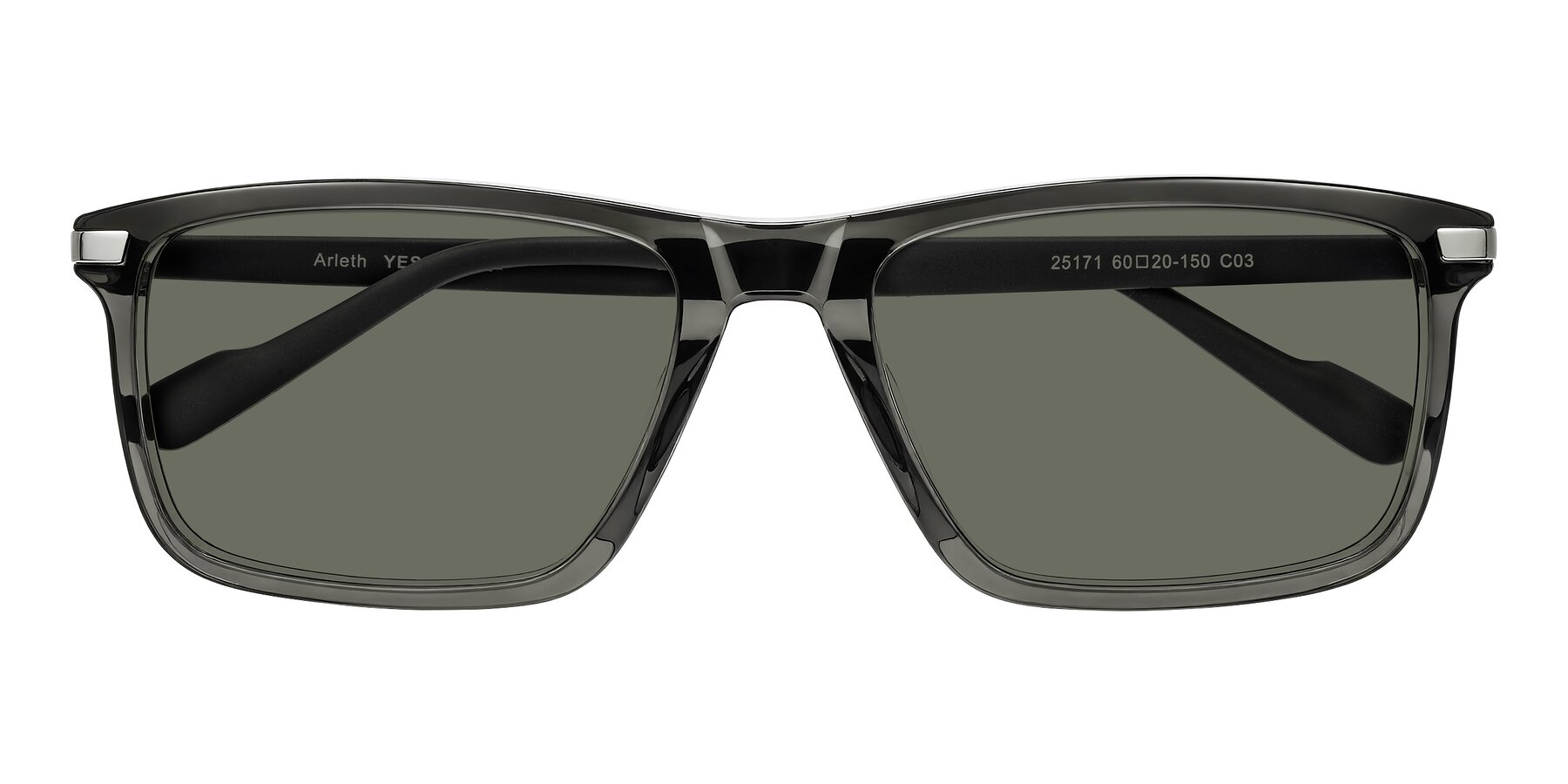 Folded Front of Arleth in Transparent Gray with Gray Polarized Lenses