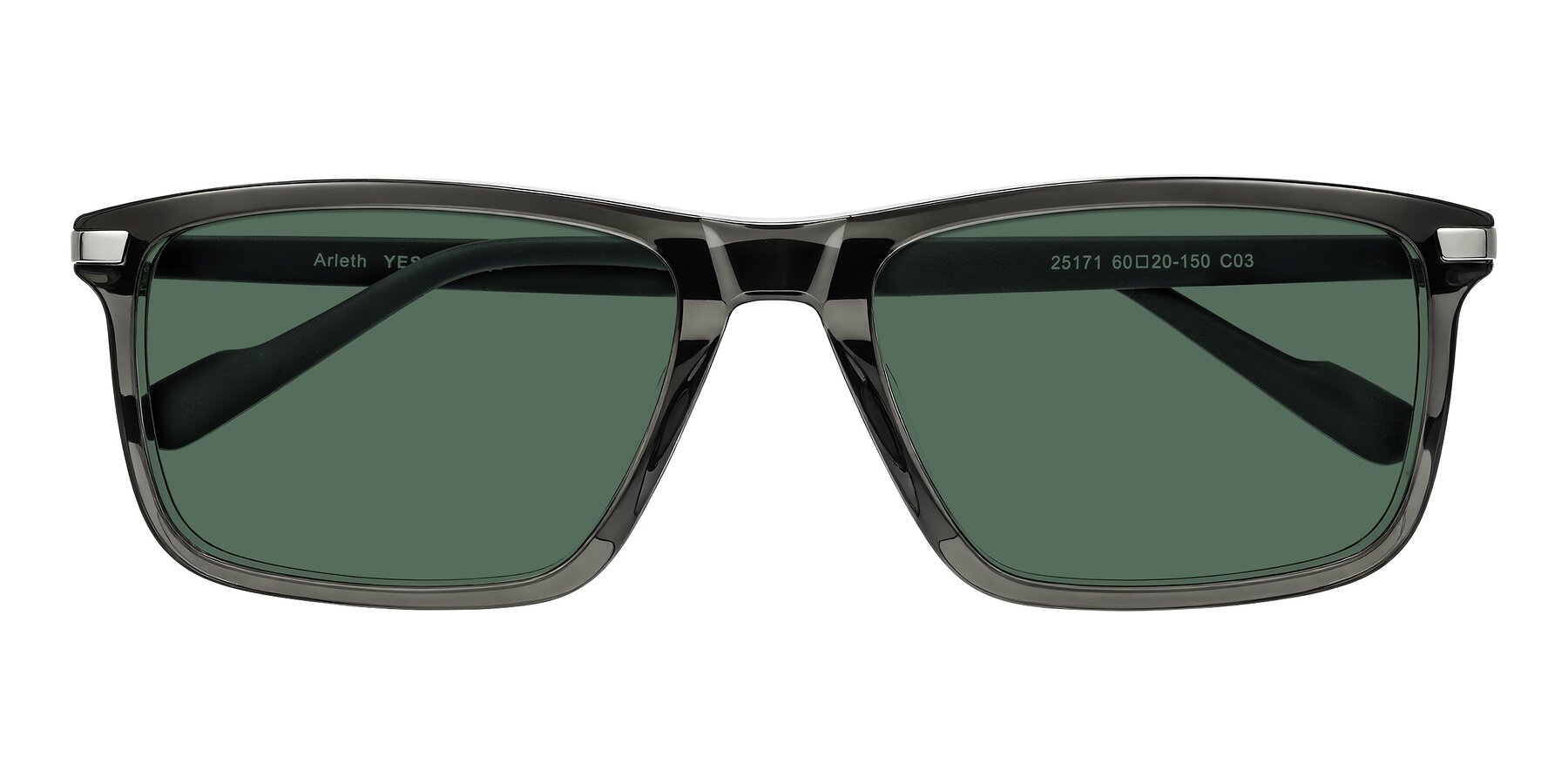 Folded Front of Arleth in Transparent Gray with Green Polarized Lenses