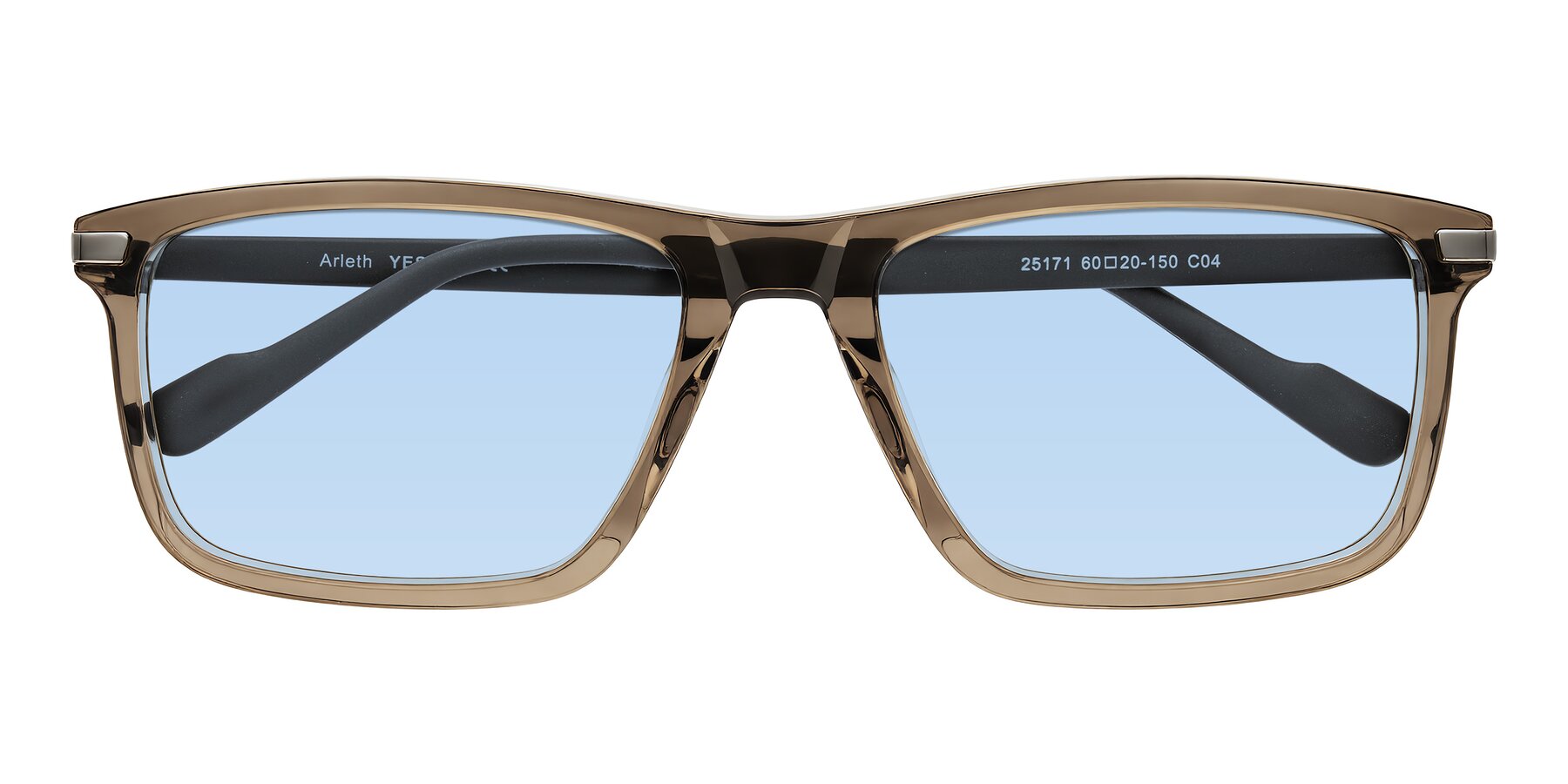 Folded Front of Arleth in Transparent Brown with Light Blue Tinted Lenses