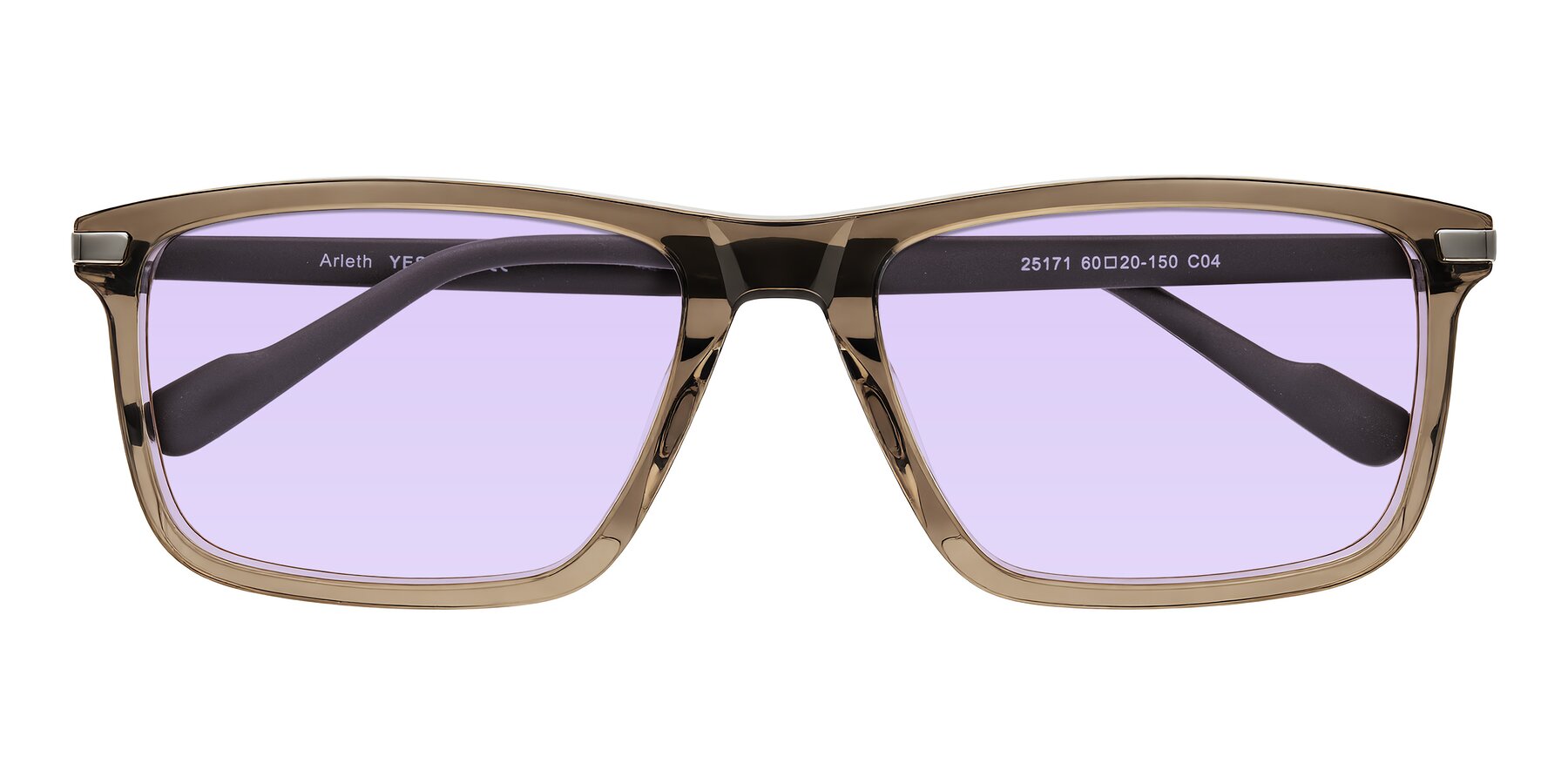Folded Front of Arleth in Transparent Brown with Light Purple Tinted Lenses