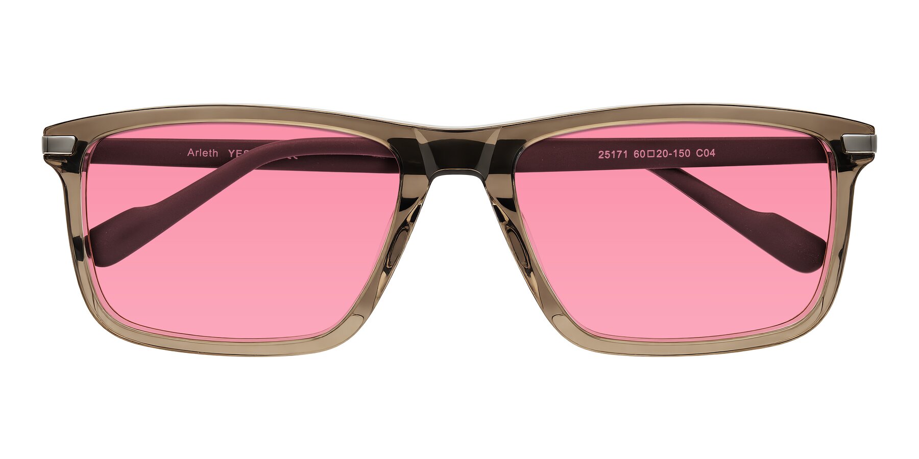 Folded Front of Arleth in Transparent Brown with Pink Tinted Lenses