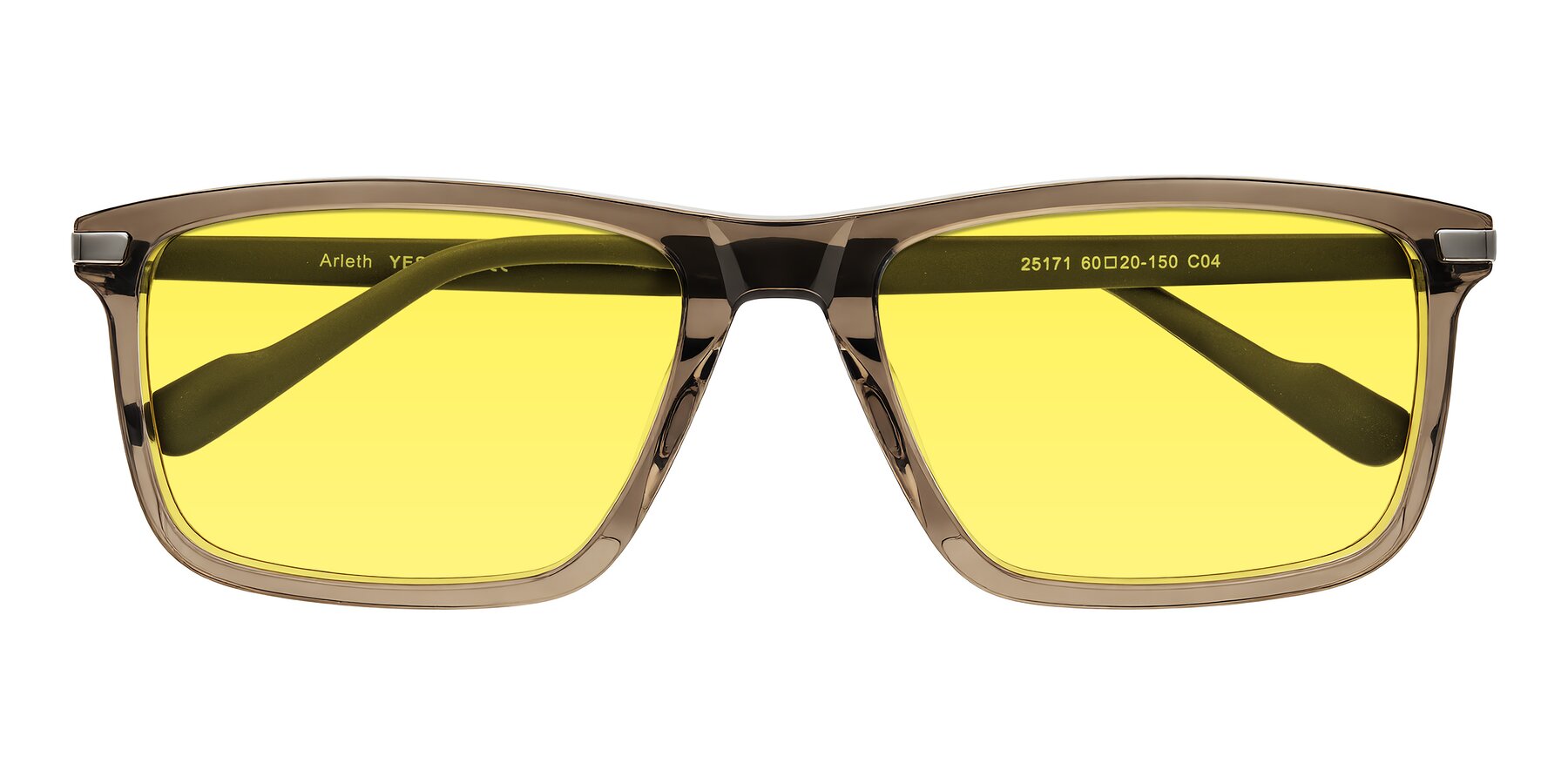 Folded Front of Arleth in Transparent Brown with Medium Yellow Tinted Lenses