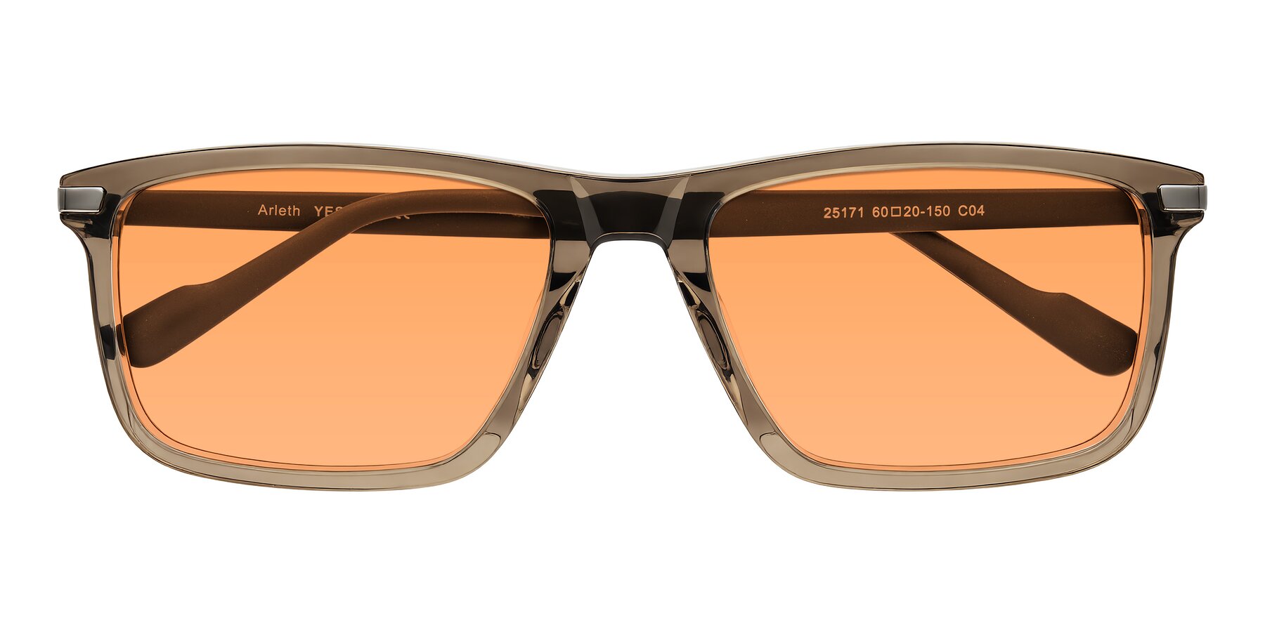 Folded Front of Arleth in Transparent Brown with Medium Orange Tinted Lenses