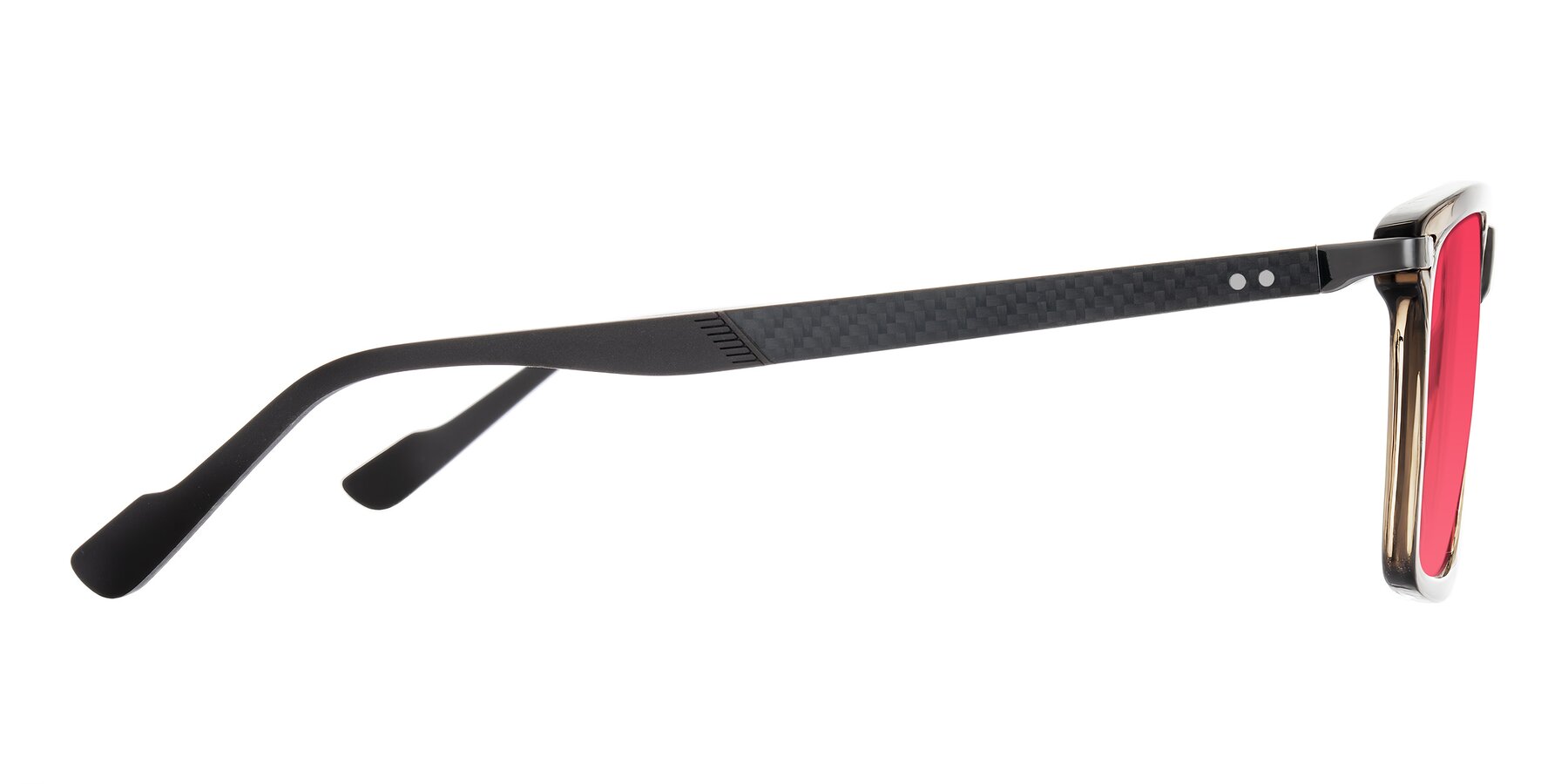 Side of Arleth in Transparent Brown with Red Tinted Lenses