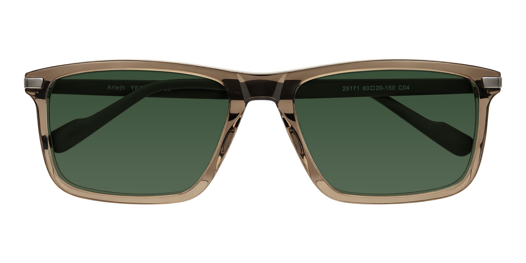 Folded Front of Arleth in Transparent Brown with Green Tinted Lenses