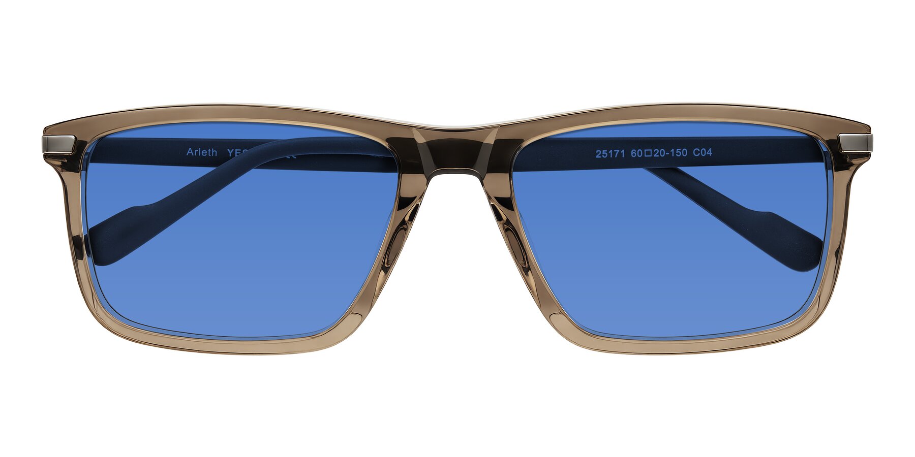 Folded Front of Arleth in Transparent Brown with Blue Tinted Lenses
