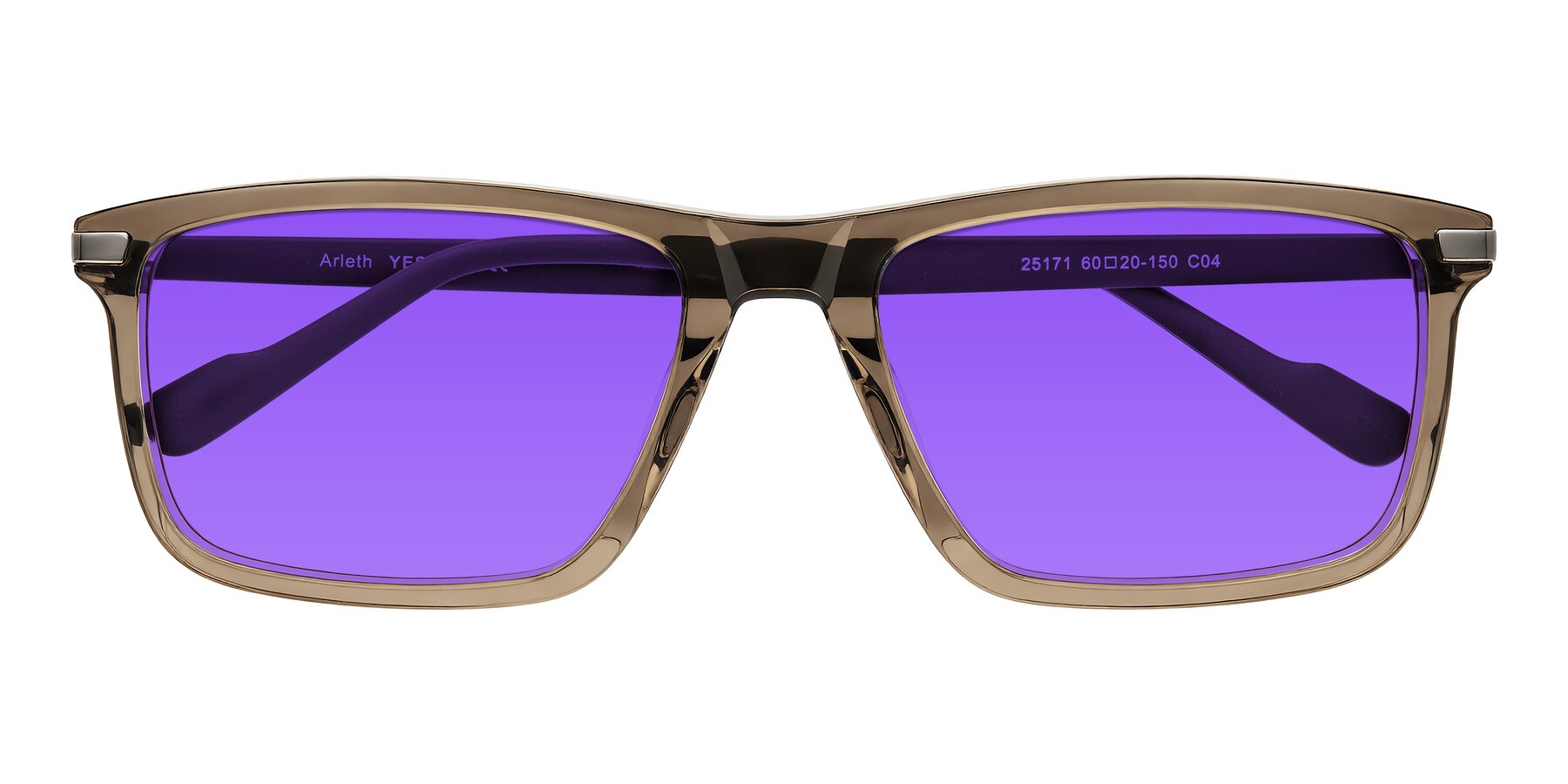 Folded Front of Arleth in Transparent Brown with Purple Tinted Lenses