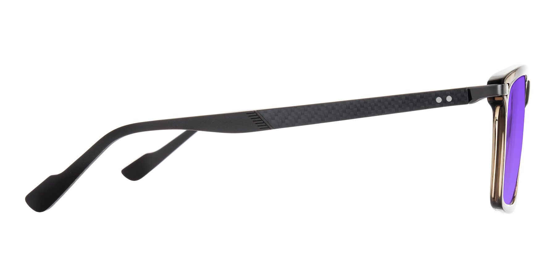 Side of Arleth in Transparent Brown with Purple Tinted Lenses