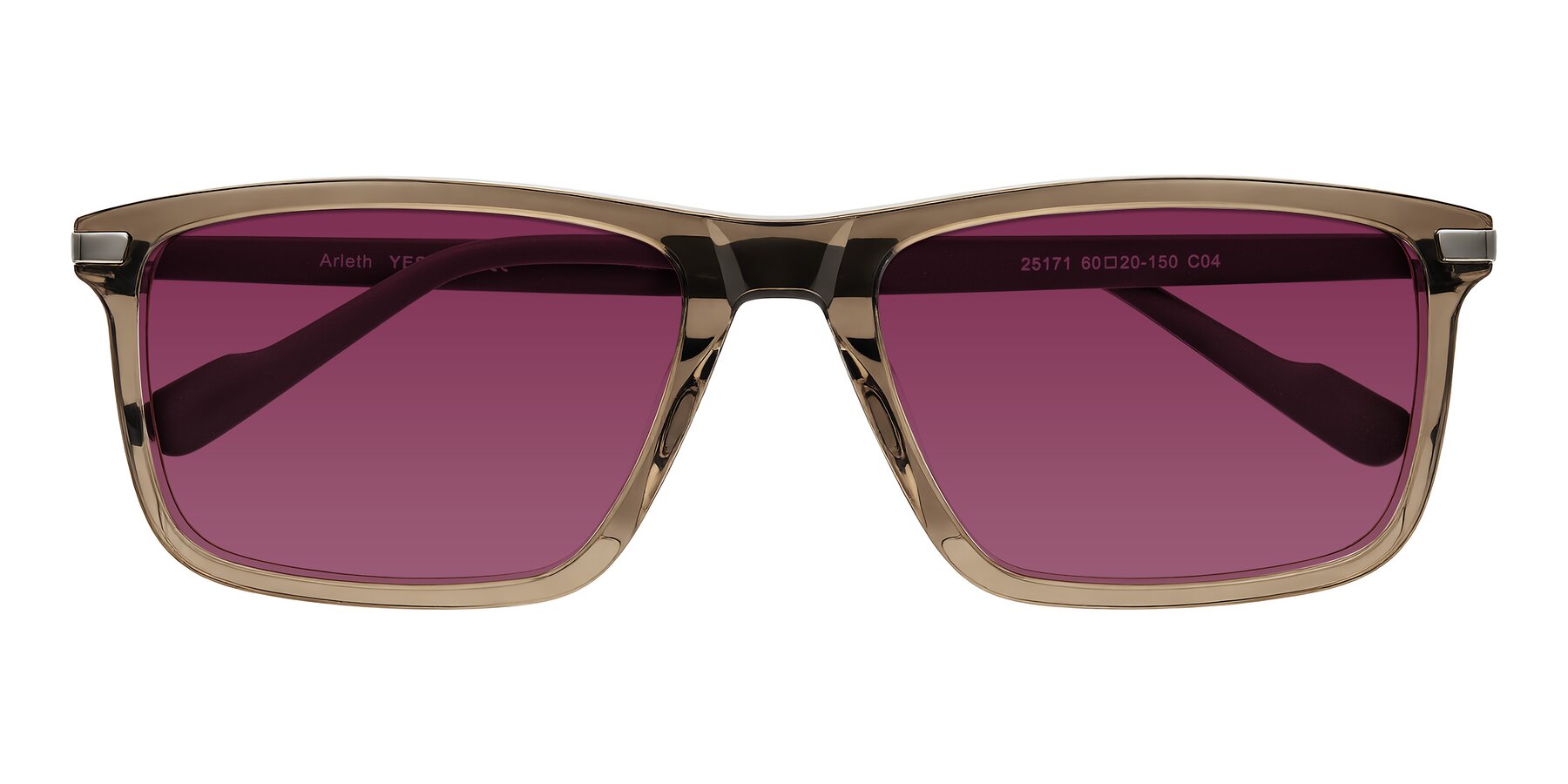Folded Front of Arleth in Transparent Brown with Wine Tinted Lenses
