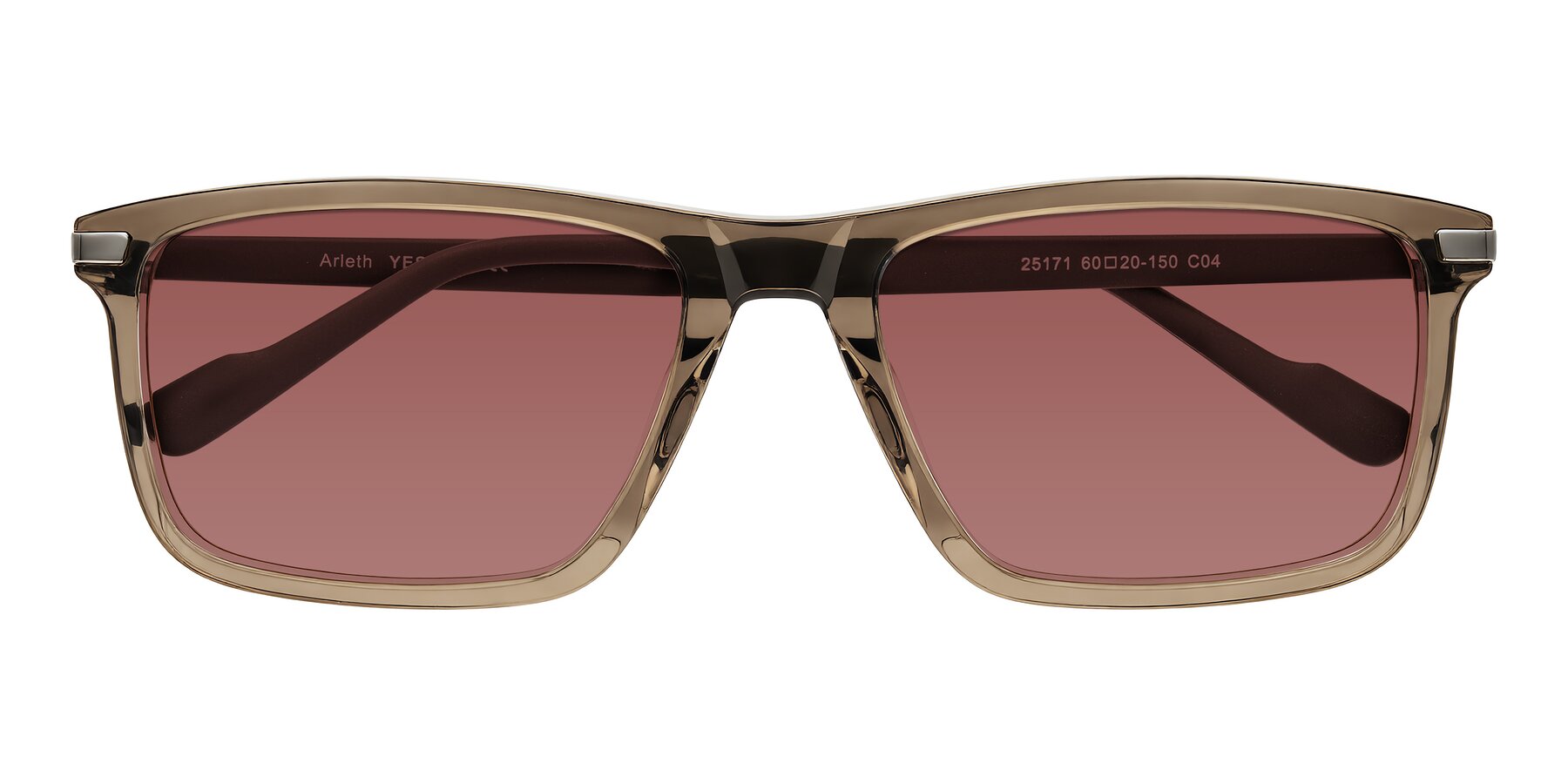 Folded Front of Arleth in Transparent Brown with Garnet Tinted Lenses