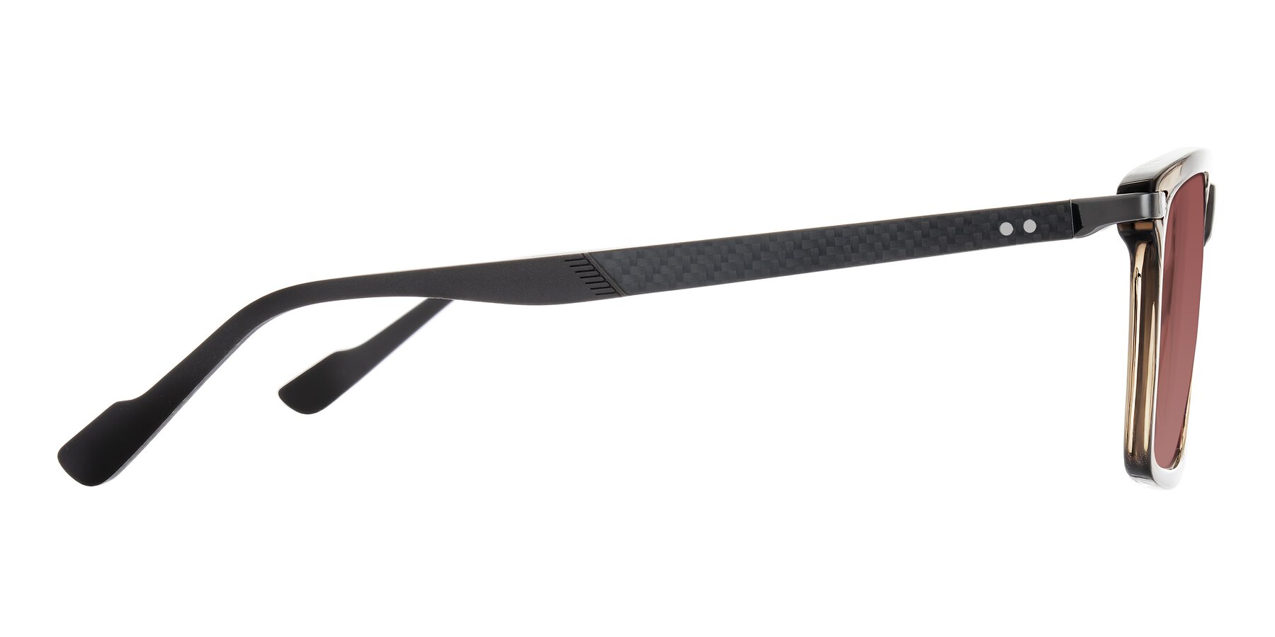 Side of Arleth in Transparent Brown with Garnet Tinted Lenses