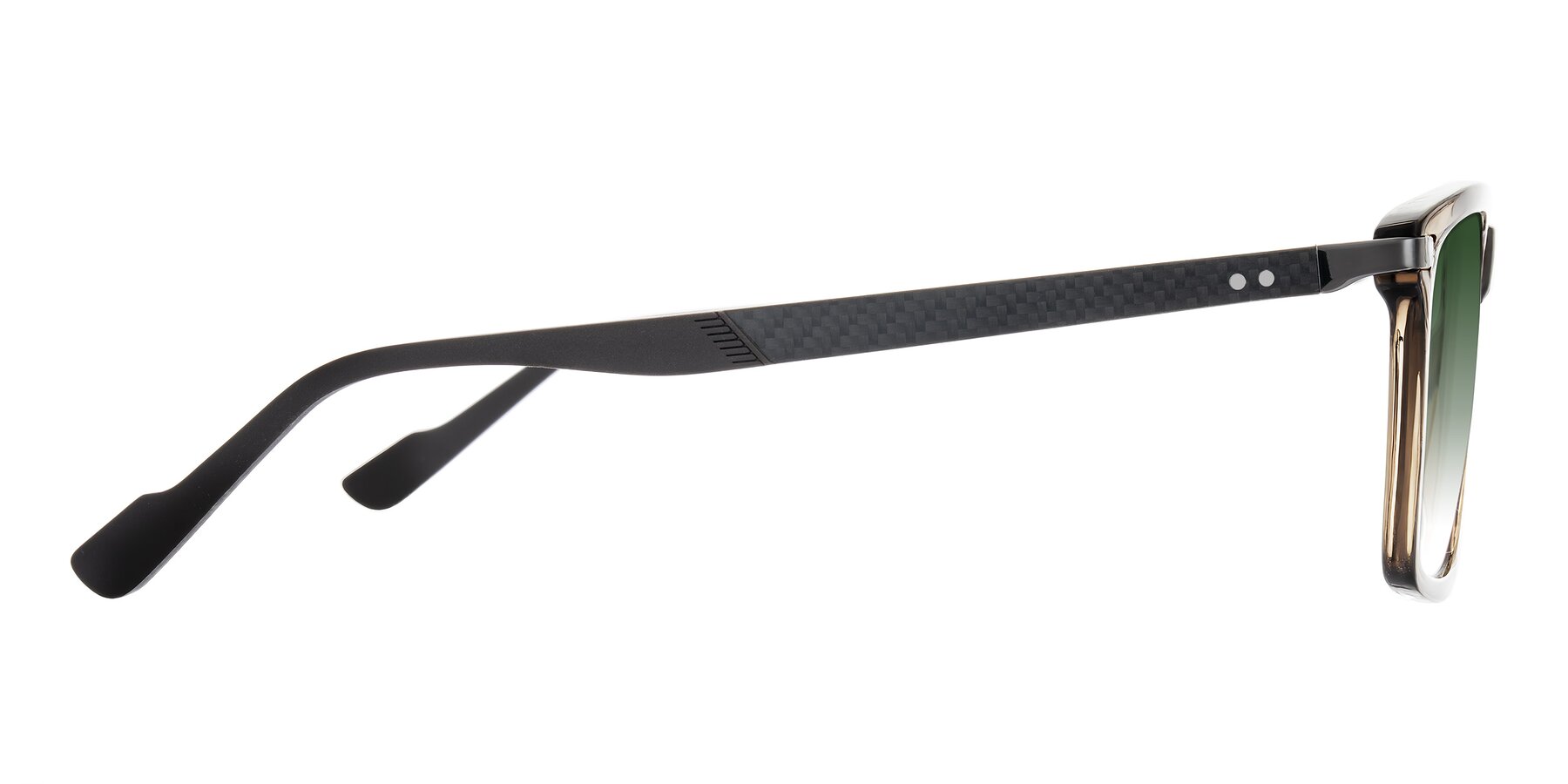 Side of Arleth in Transparent Brown with Green Gradient Lenses