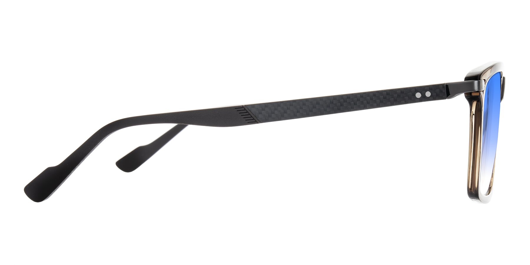 Side of Arleth in Transparent Brown with Blue Gradient Lenses