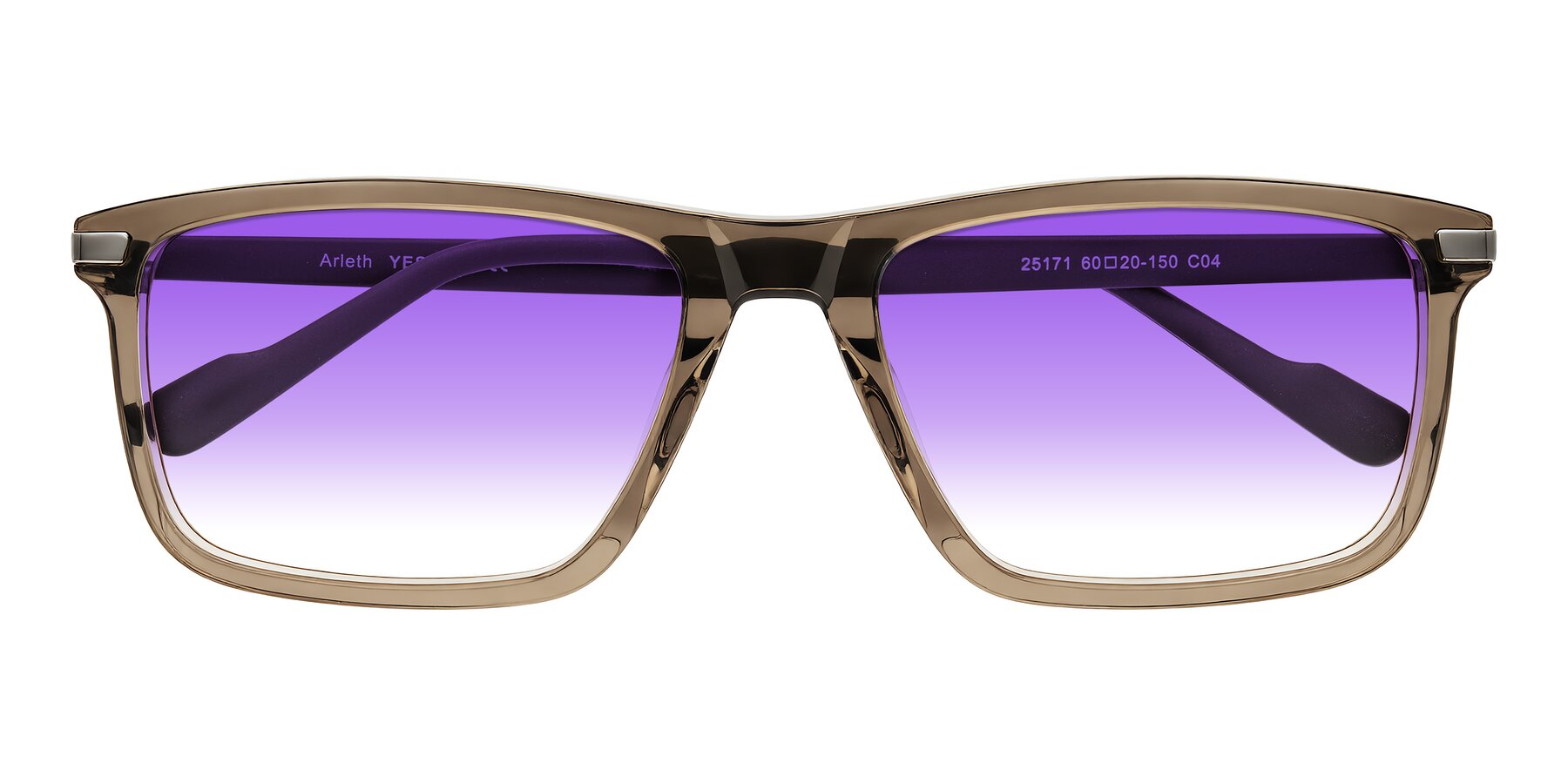 Folded Front of Arleth in Transparent Brown with Purple Gradient Lenses