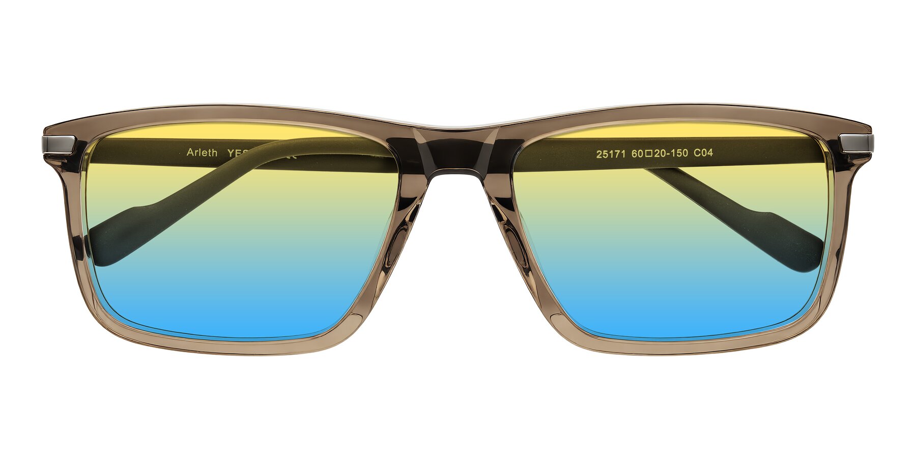 Folded Front of Arleth in Transparent Brown with Yellow / Blue Gradient Lenses