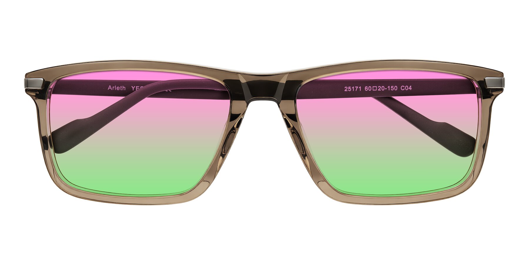 Folded Front of Arleth in Transparent Brown with Pink / Green Gradient Lenses
