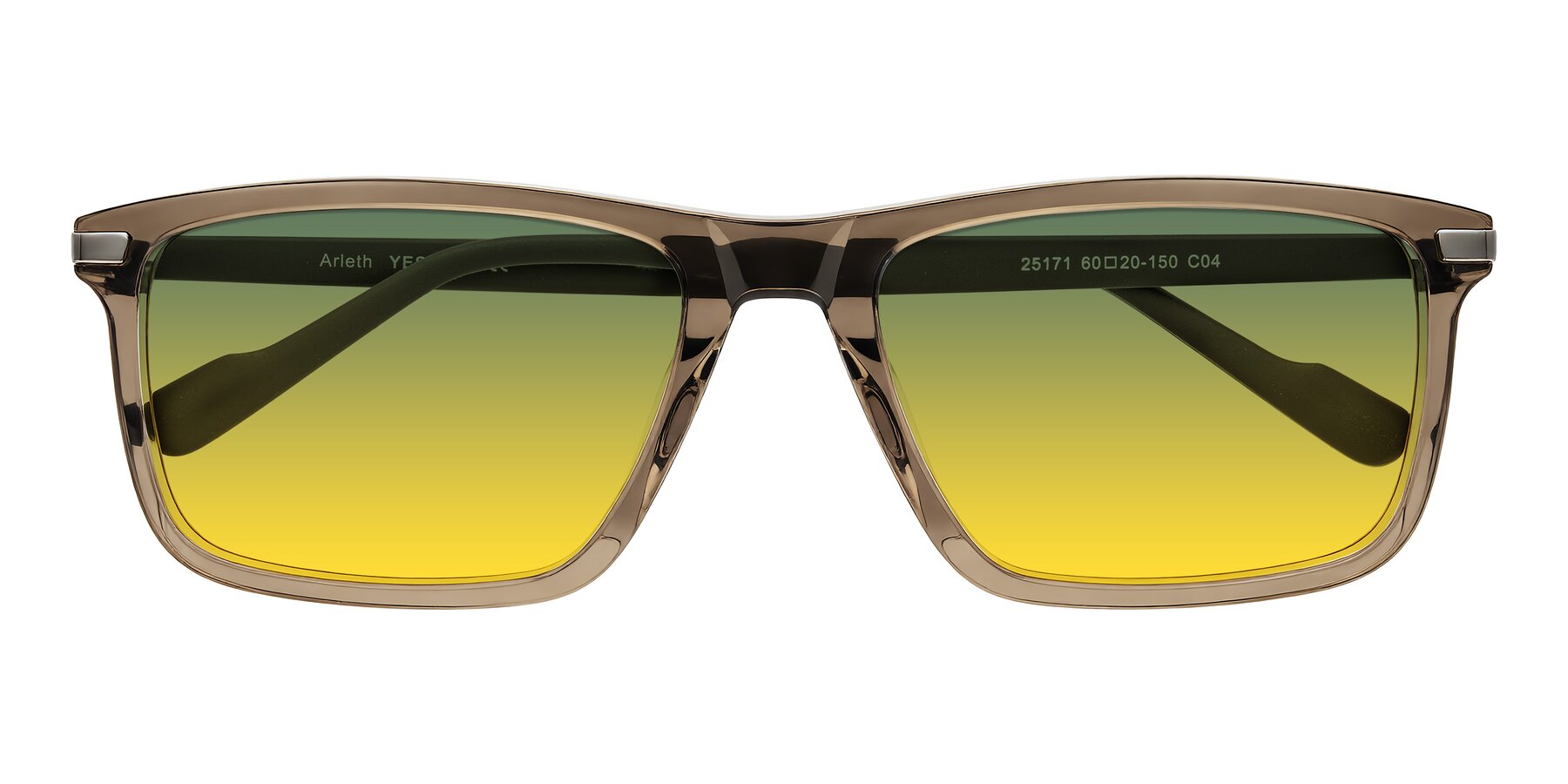Folded Front of Arleth in Transparent Brown with Green / Yellow Gradient Lenses