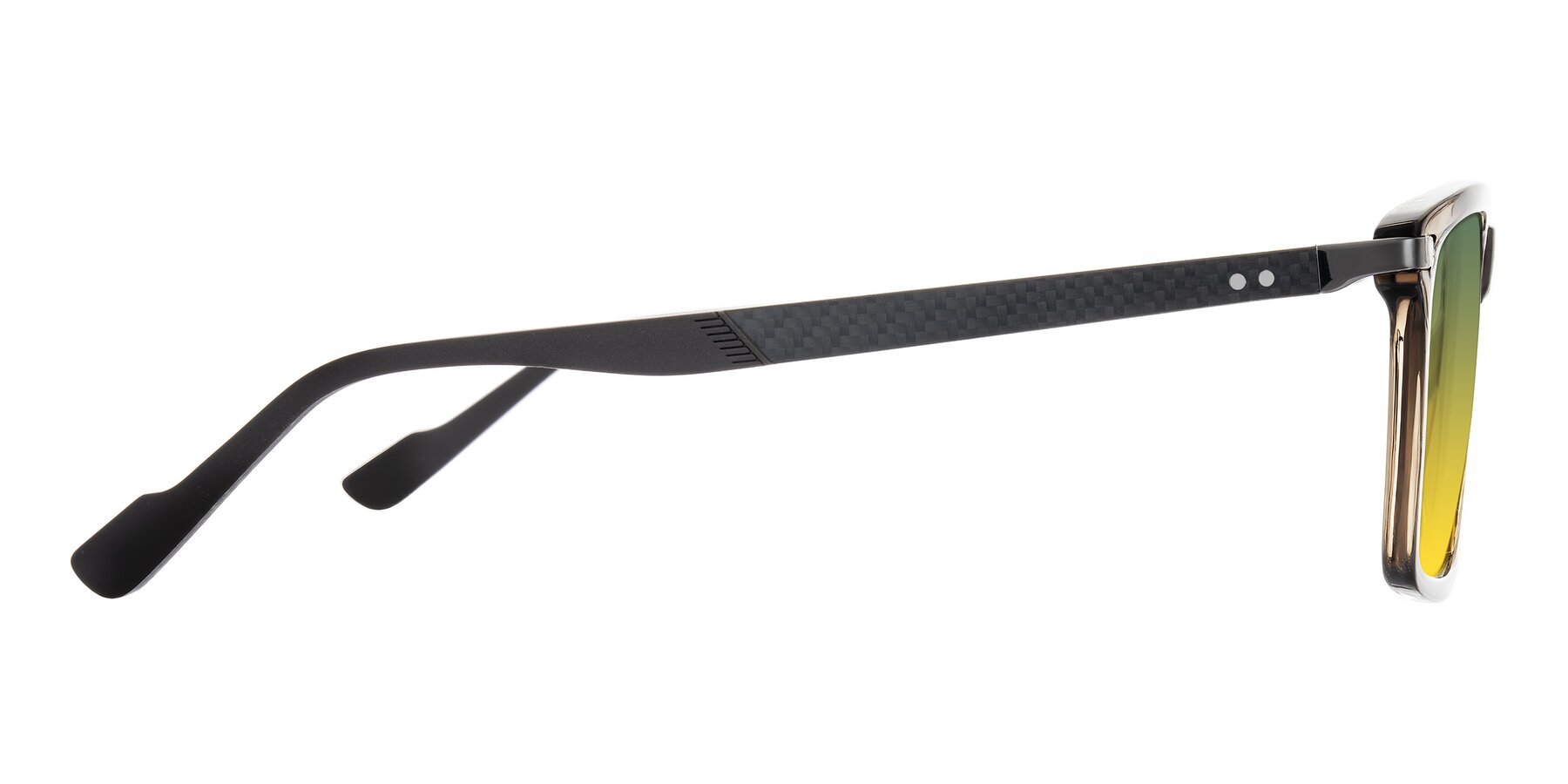 Side of Arleth in Transparent Brown with Green / Yellow Gradient Lenses