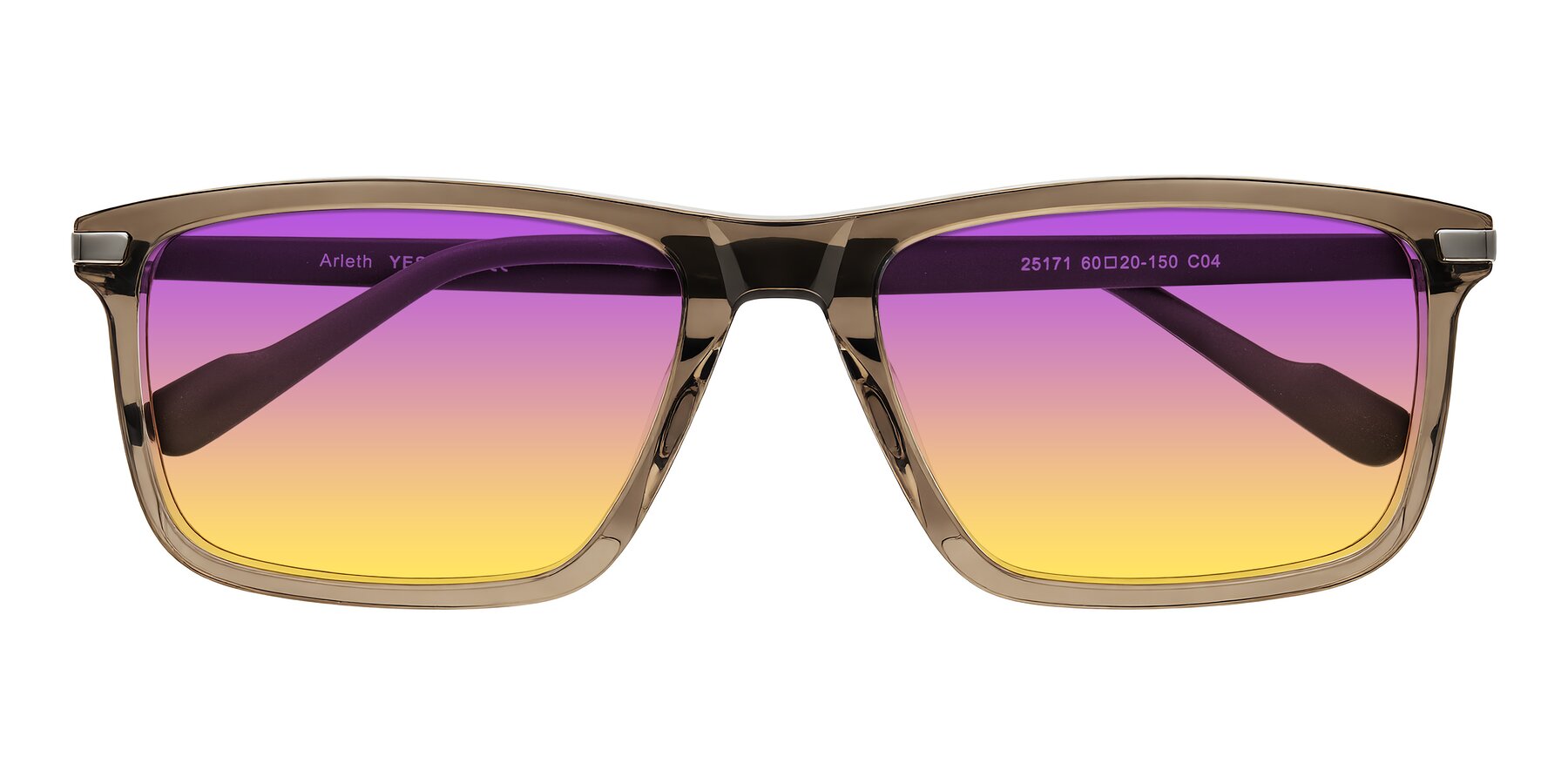 Folded Front of Arleth in Transparent Brown with Purple / Yellow Gradient Lenses