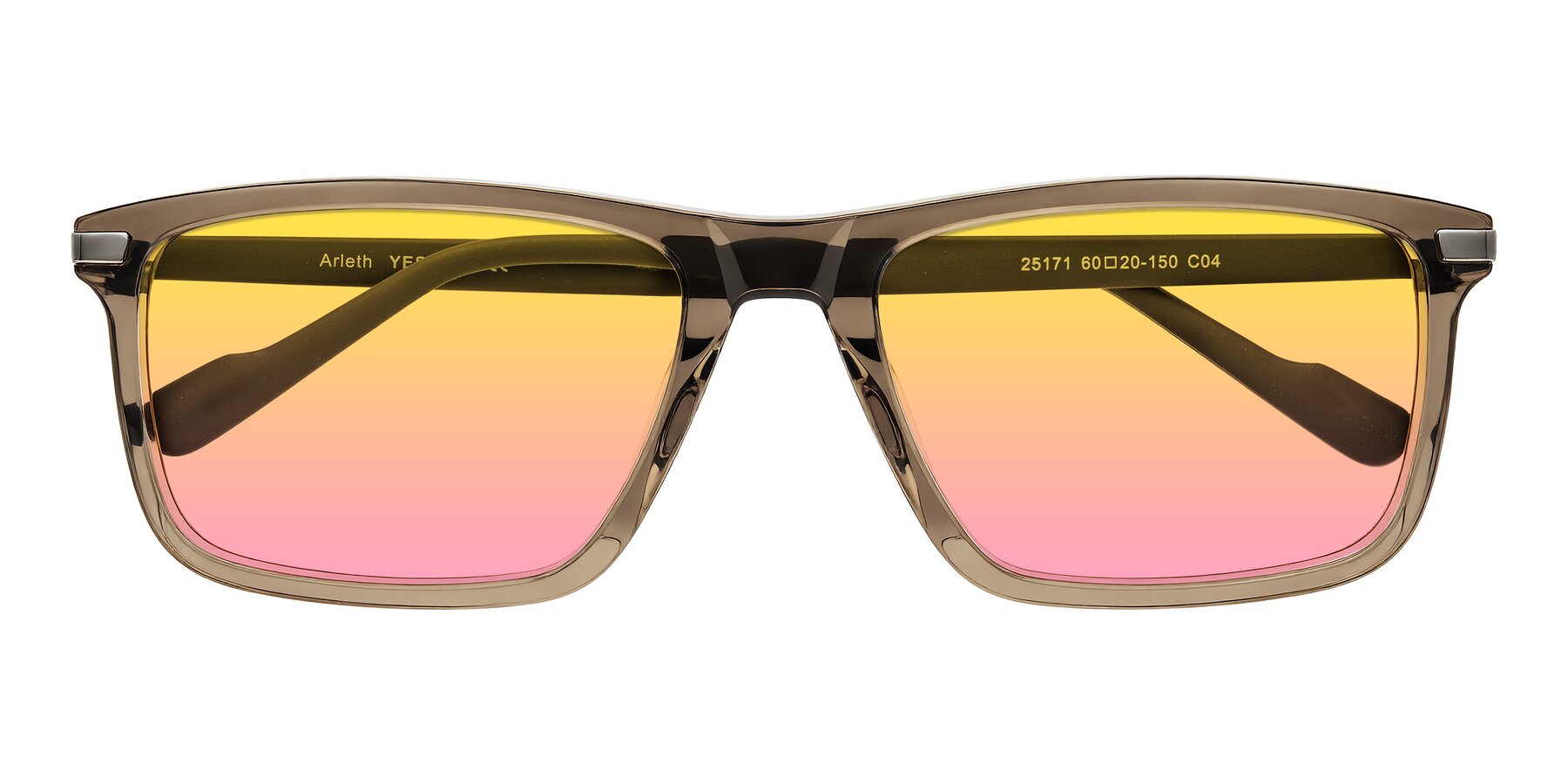 Folded Front of Arleth in Transparent Brown with Yellow / Pink Gradient Lenses