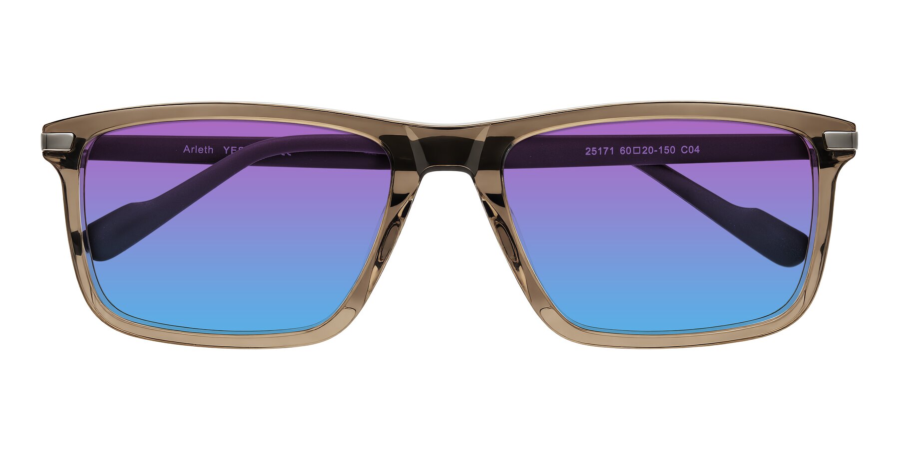 Folded Front of Arleth in Transparent Brown with Purple / Blue Gradient Lenses