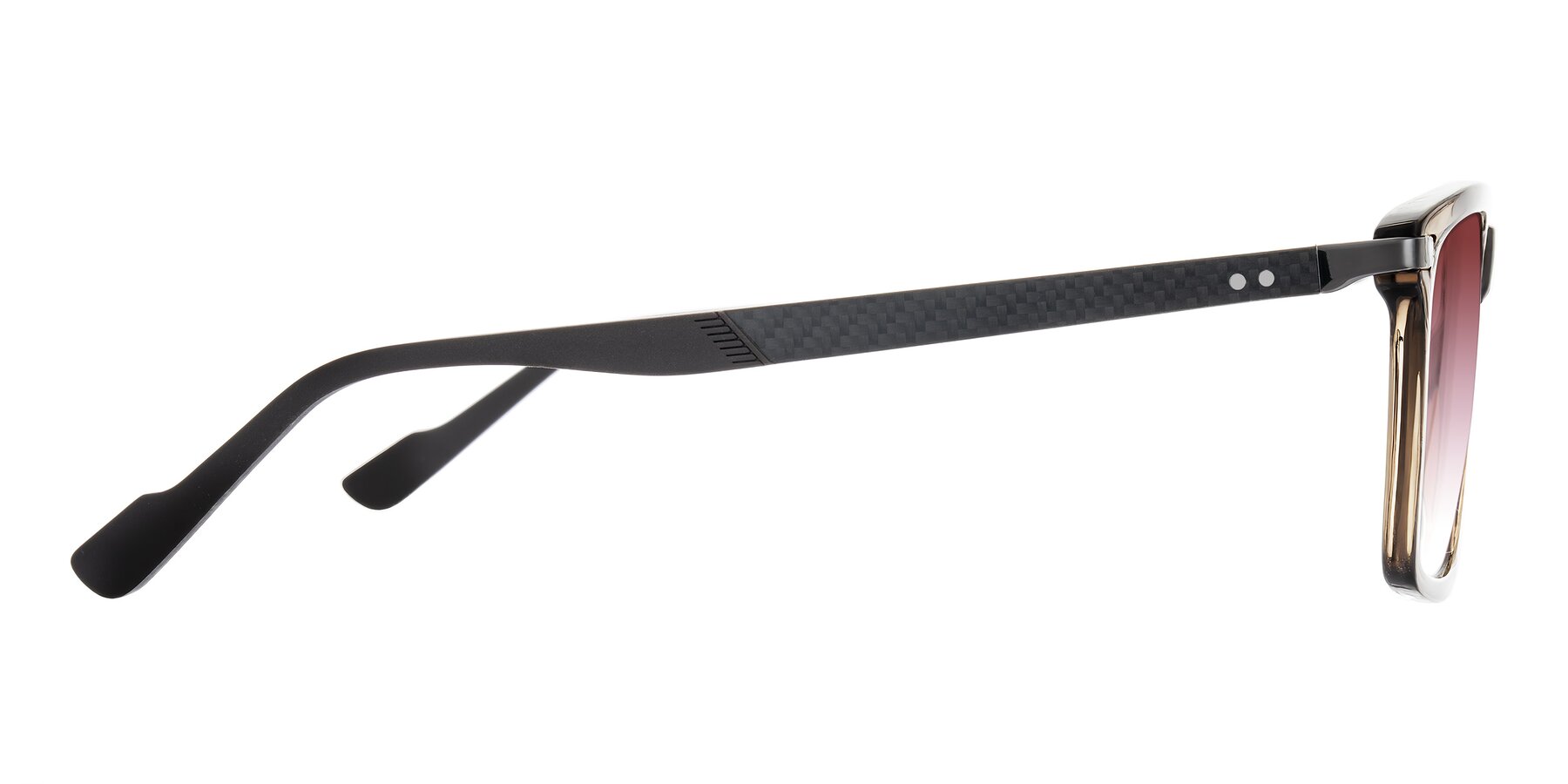 Side of Arleth in Transparent Brown with Garnet Gradient Lenses