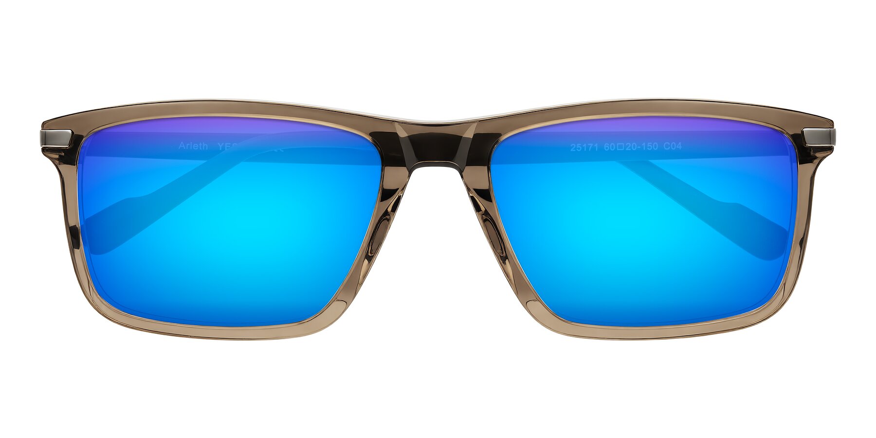 Folded Front of Arleth in Transparent Brown with Blue Mirrored Lenses