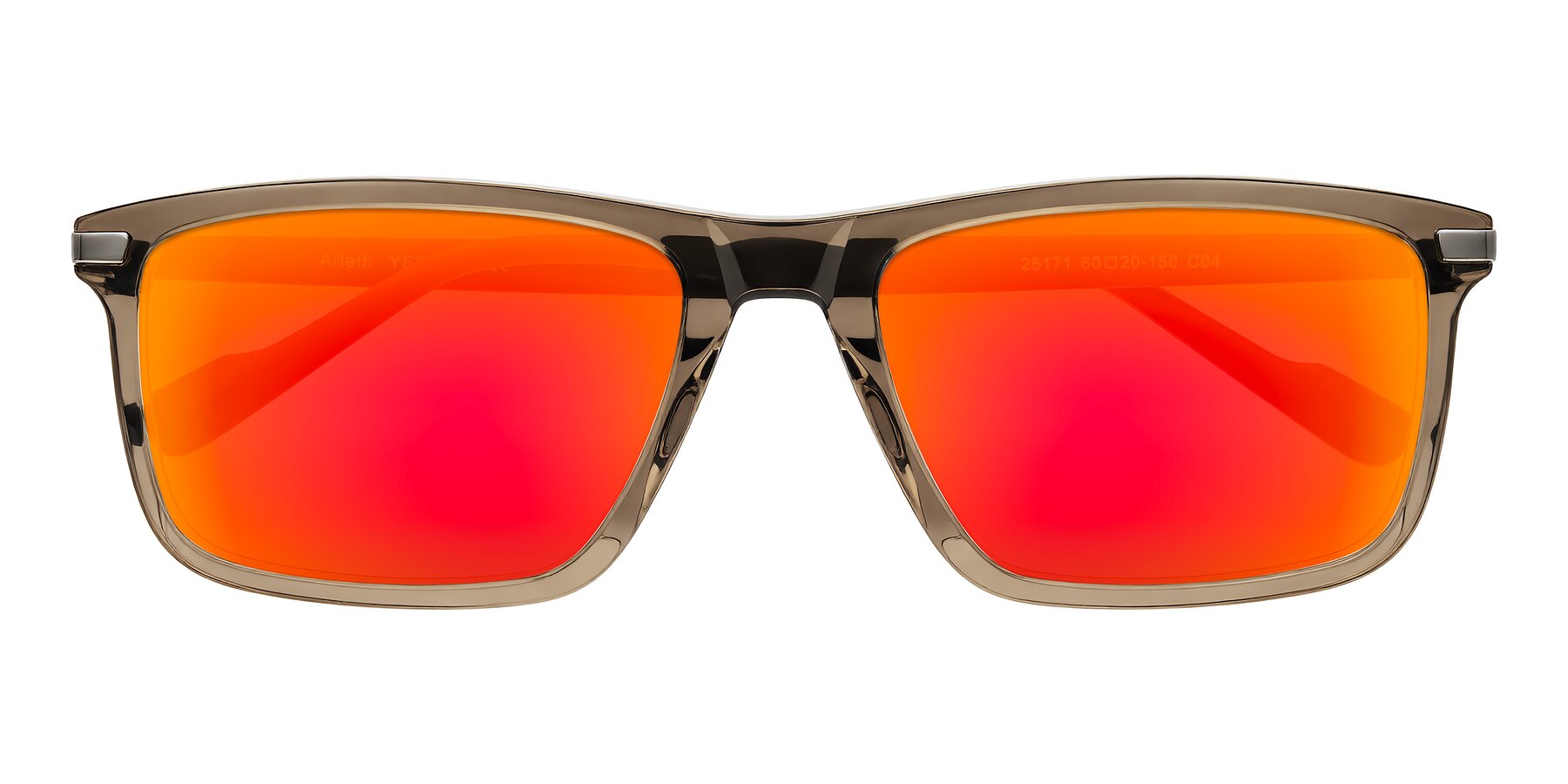 Folded Front of Arleth in Transparent Brown with Red Gold Mirrored Lenses