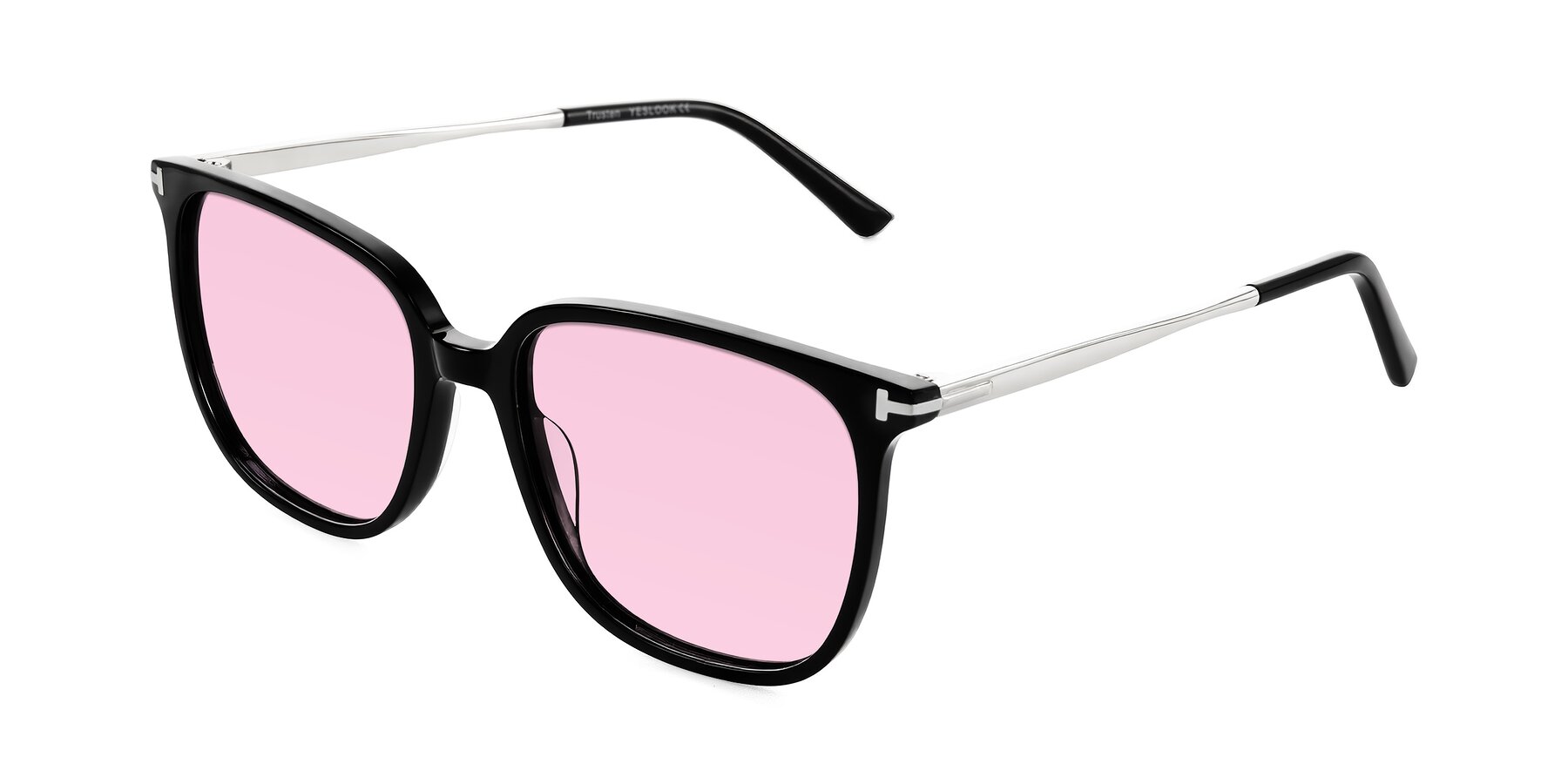 Angle of Trusten in Black with Light Pink Tinted Lenses