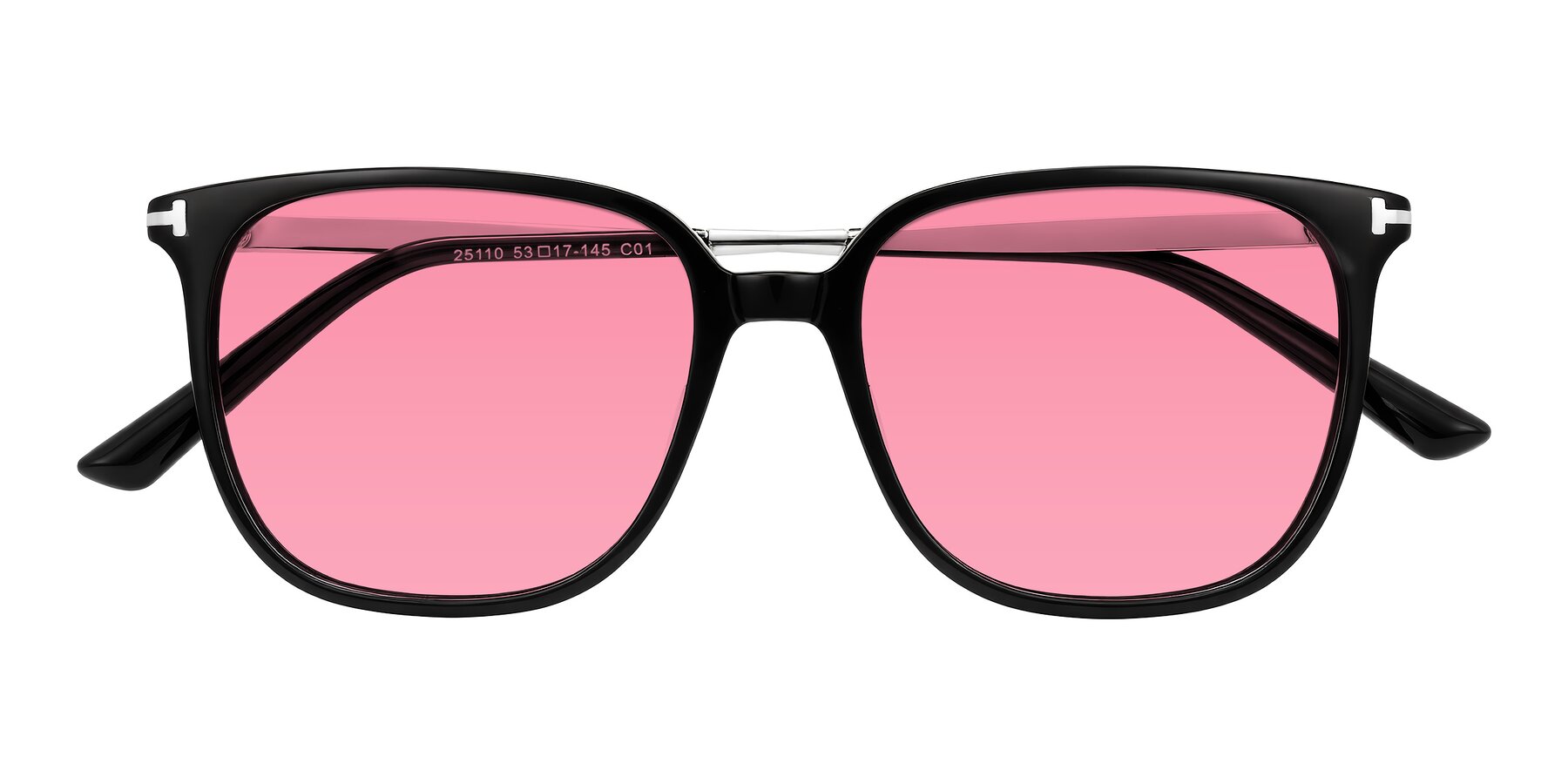 Folded Front of Trusten in Black with Pink Tinted Lenses