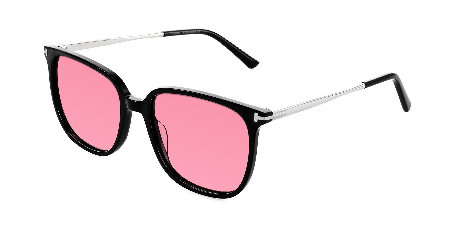 Angle of Trusten in Black with Pink Tinted Lenses