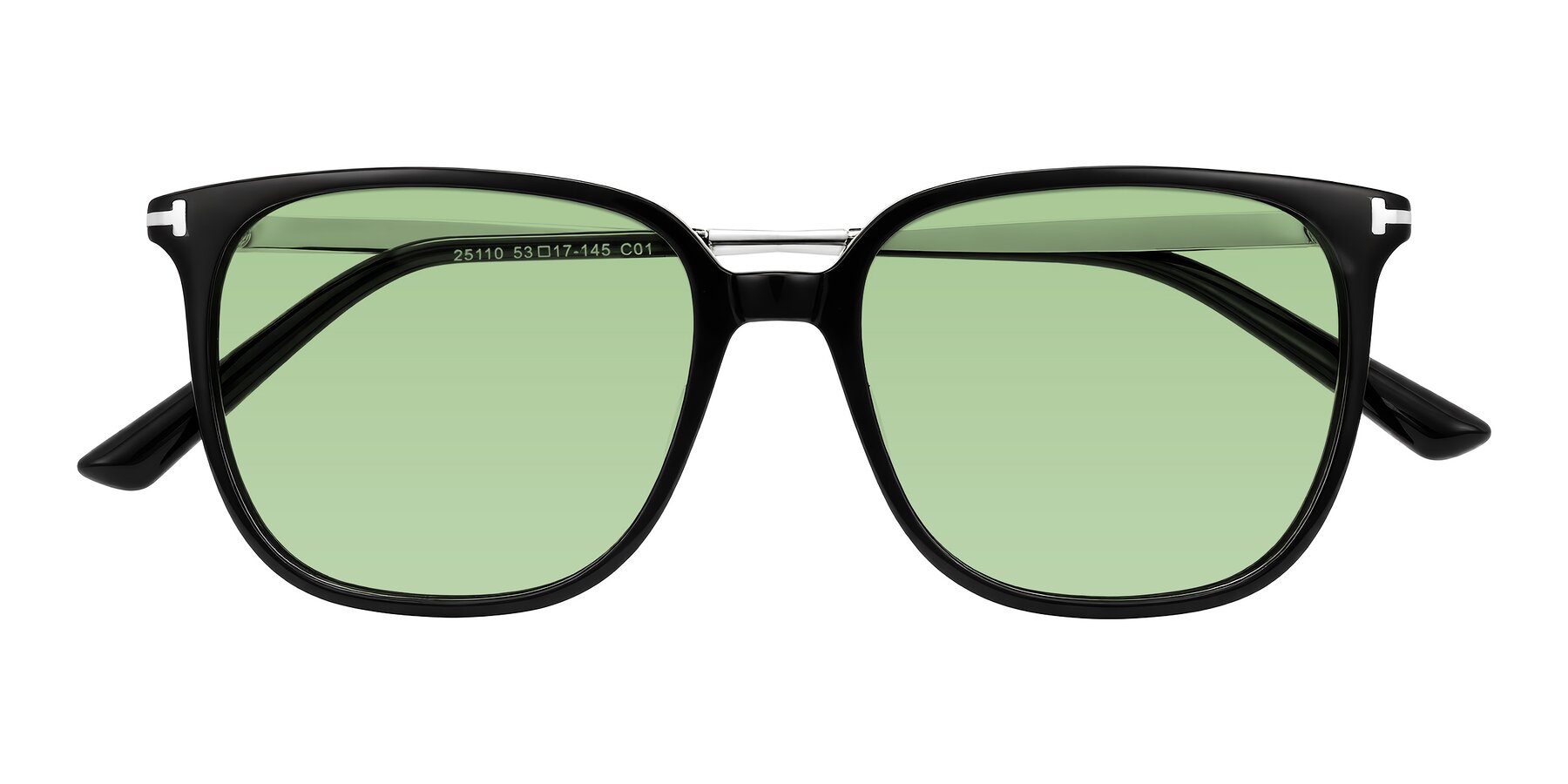 Folded Front of Trusten in Black with Medium Green Tinted Lenses
