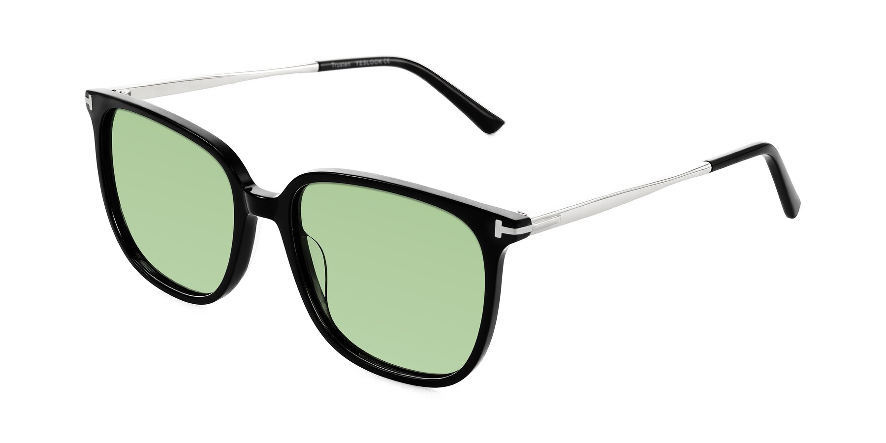 Angle of Trusten in Black with Medium Green Tinted Lenses