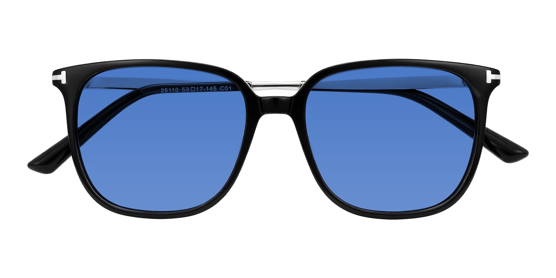 Folded Front of Trusten in Black with Blue Tinted Lenses