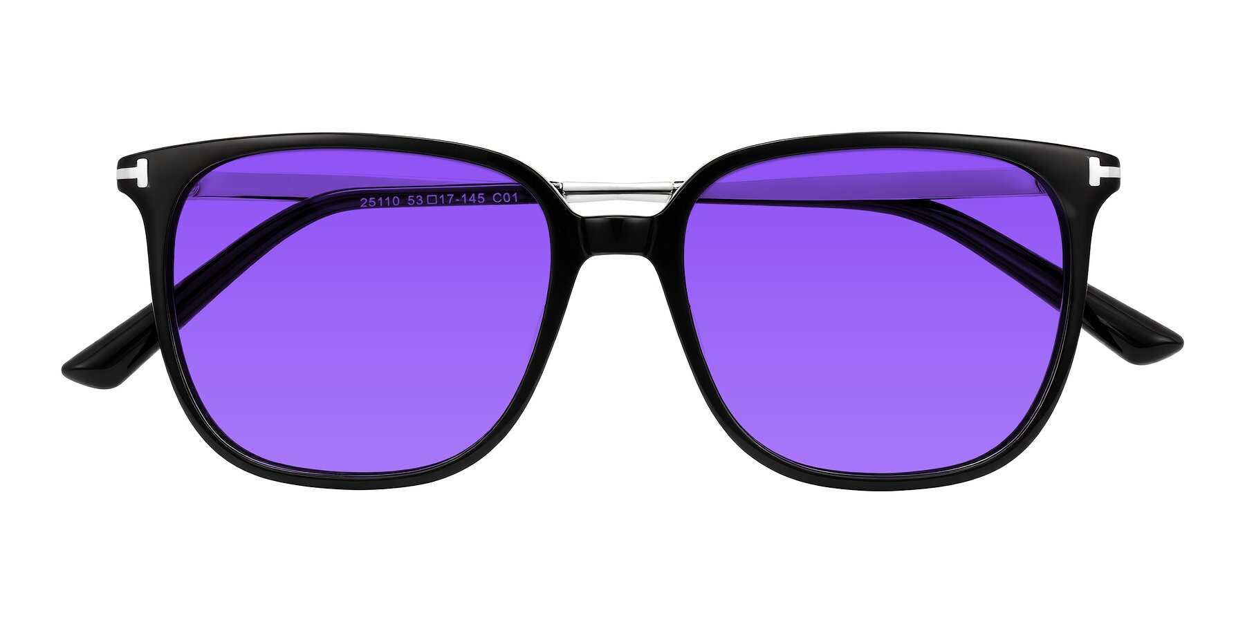 Folded Front of Trusten in Black with Purple Tinted Lenses