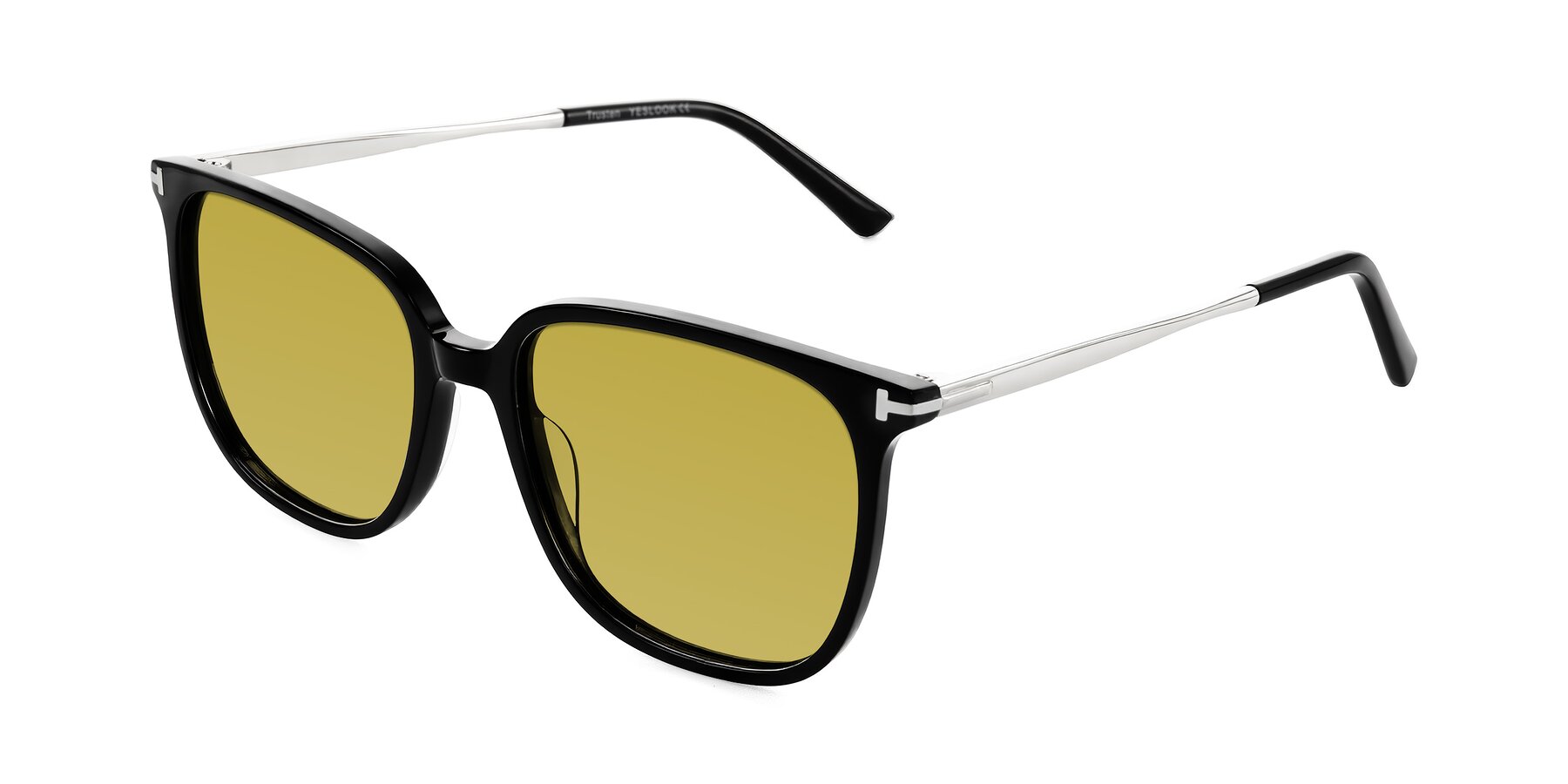 Angle of Trusten in Black with Champagne Tinted Lenses
