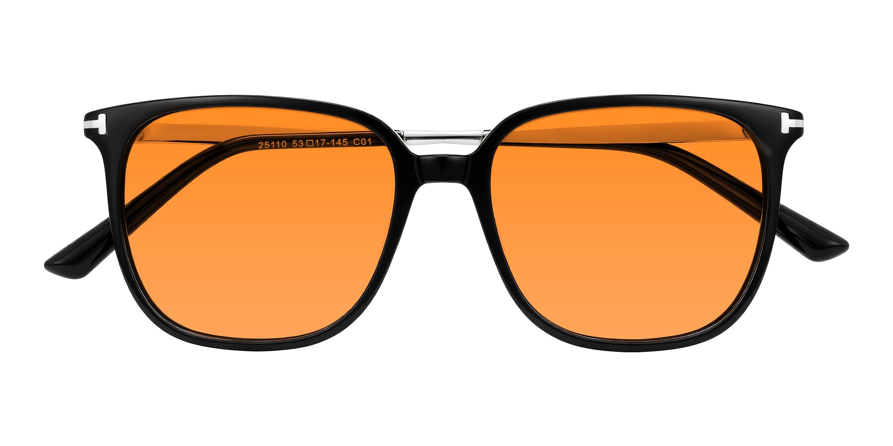 Folded Front of Trusten in Black with Orange Tinted Lenses