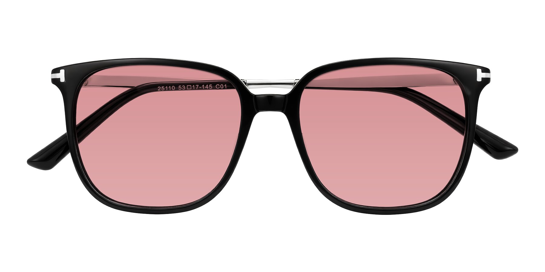 Folded Front of Trusten in Black with Medium Garnet Tinted Lenses