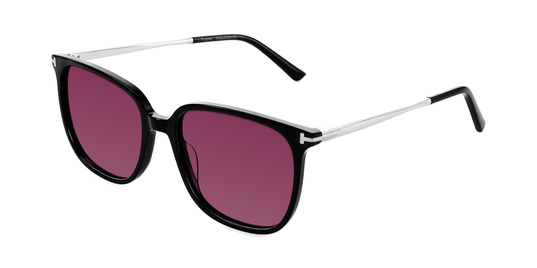 Angle of Trusten in Black with Wine Tinted Lenses