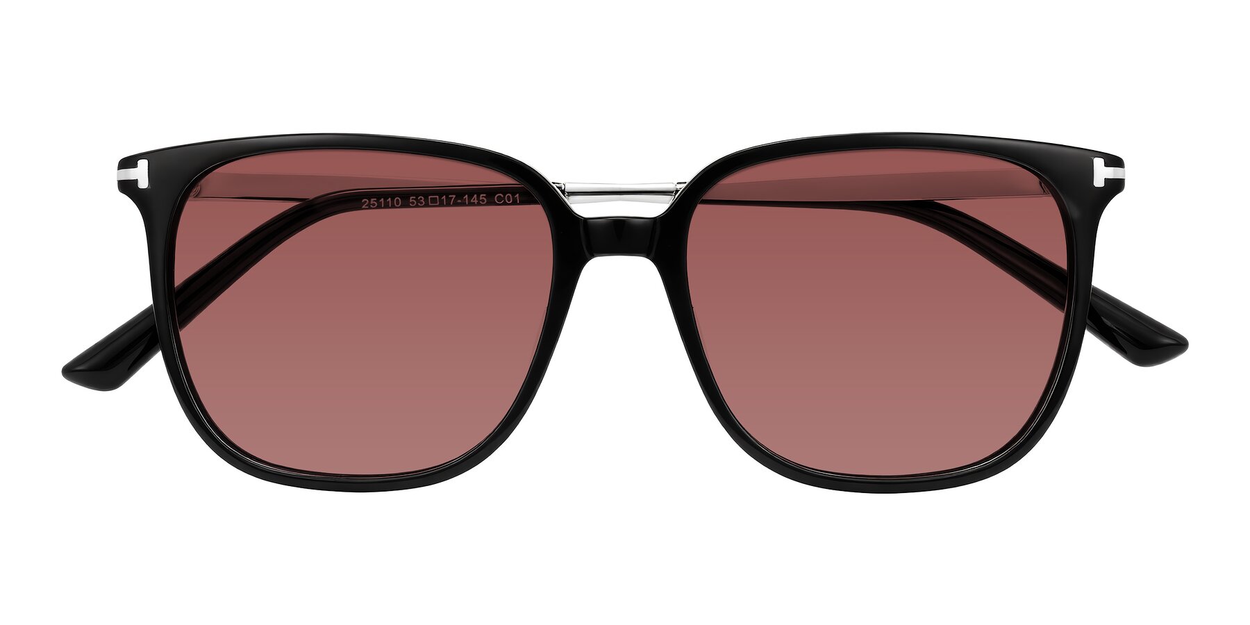 Folded Front of Trusten in Black with Garnet Tinted Lenses