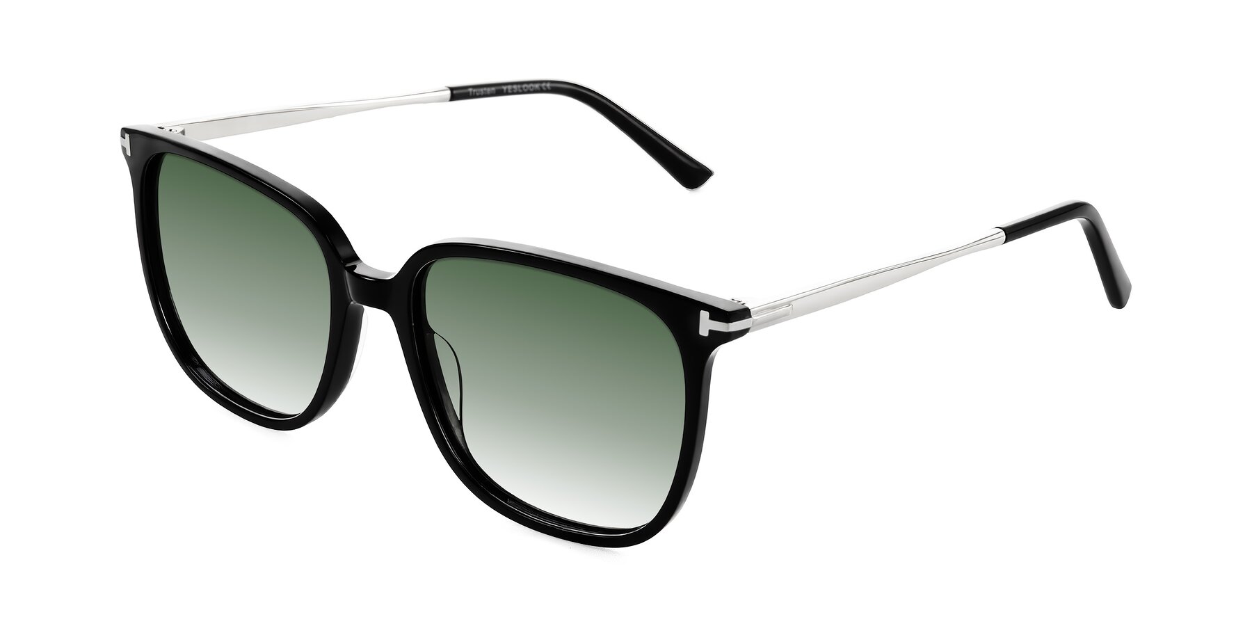 Angle of Trusten in Black with Green Gradient Lenses