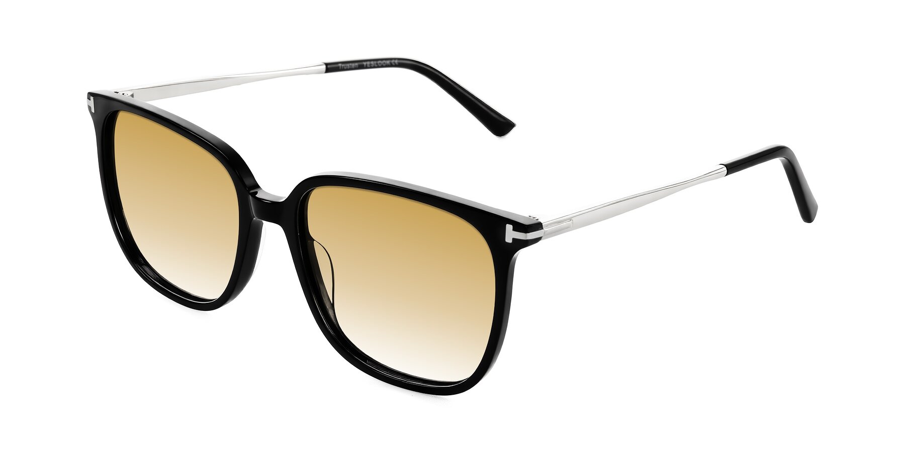 Angle of Trusten in Black with Champagne Gradient Lenses