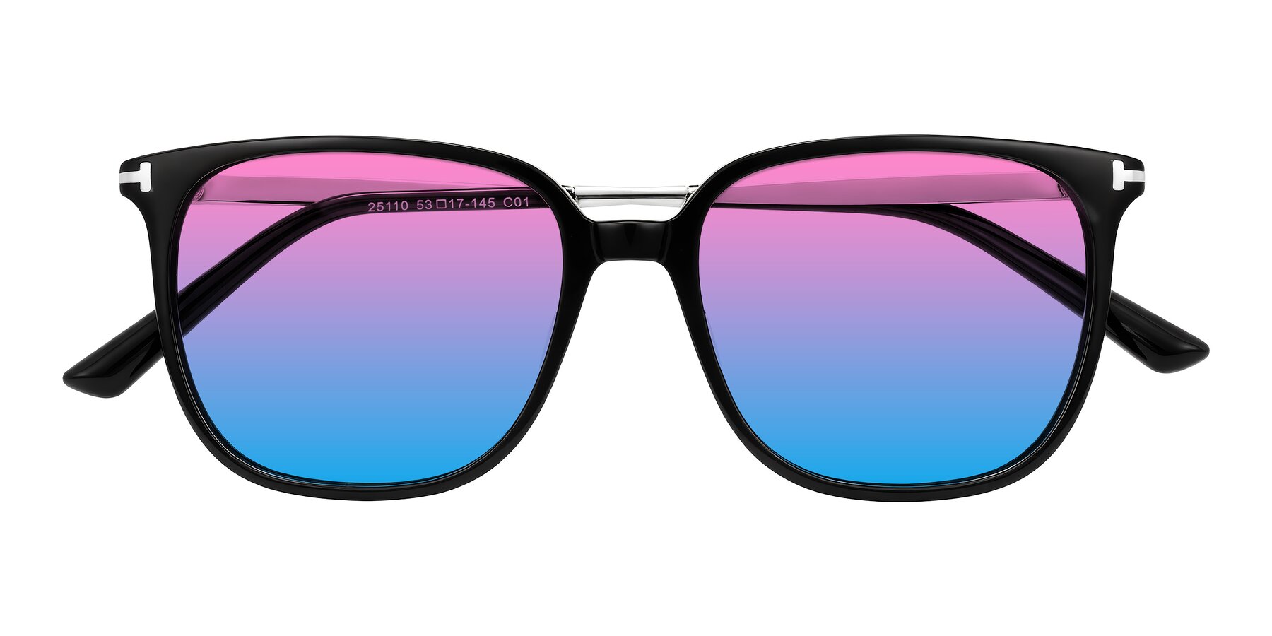 Folded Front of Trusten in Black with Pink / Blue Gradient Lenses