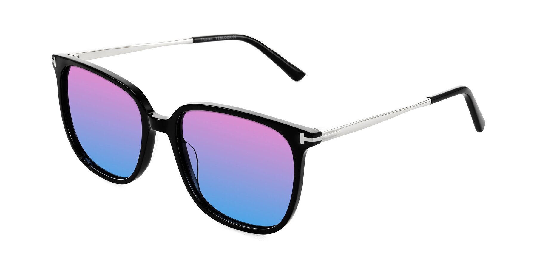 Angle of Trusten in Black with Pink / Blue Gradient Lenses