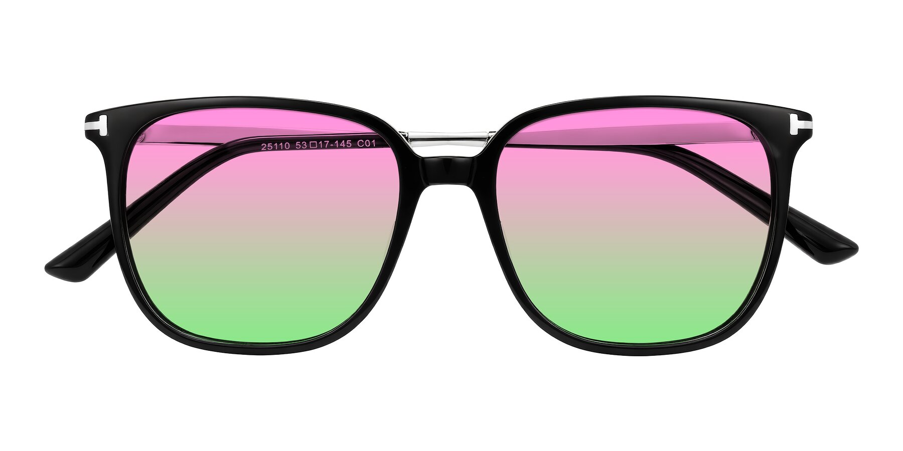 Folded Front of Trusten in Black with Pink / Green Gradient Lenses