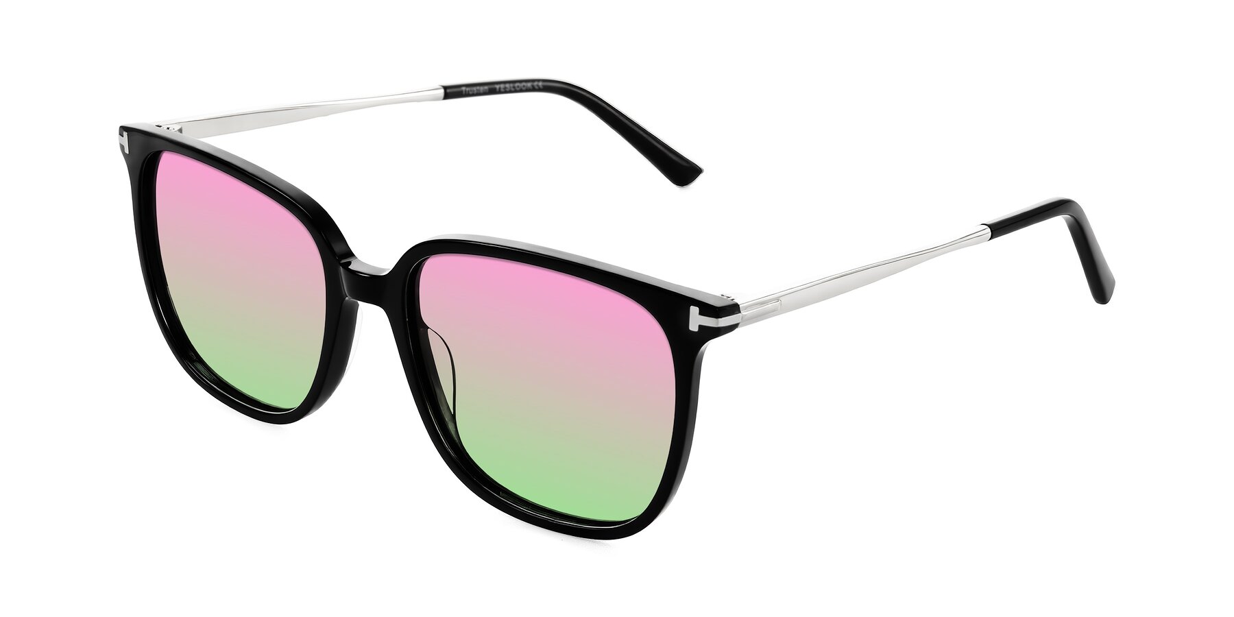Angle of Trusten in Black with Pink / Green Gradient Lenses