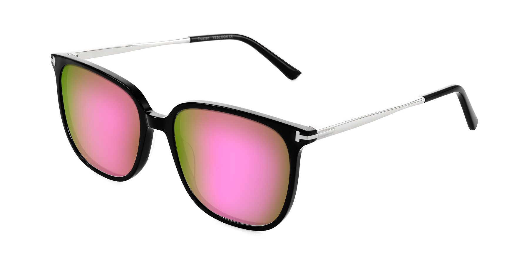 Angle of Trusten in Black with Pink Mirrored Lenses