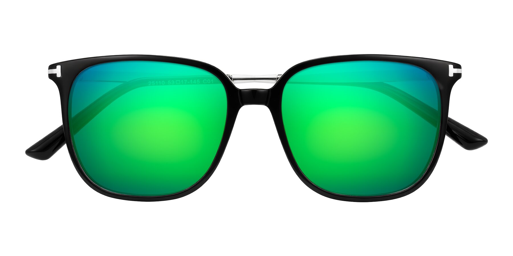 Folded Front of Trusten in Black with Green Mirrored Lenses