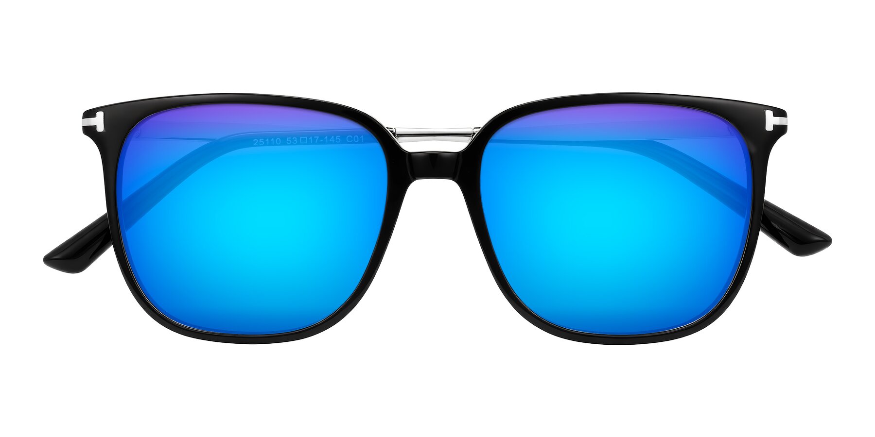 Folded Front of Trusten in Black with Blue Mirrored Lenses